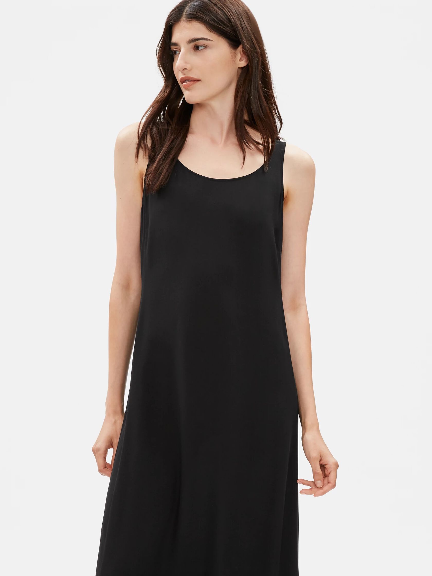 Silk Crepe Scoop Neck Dress EILEEN FISHER