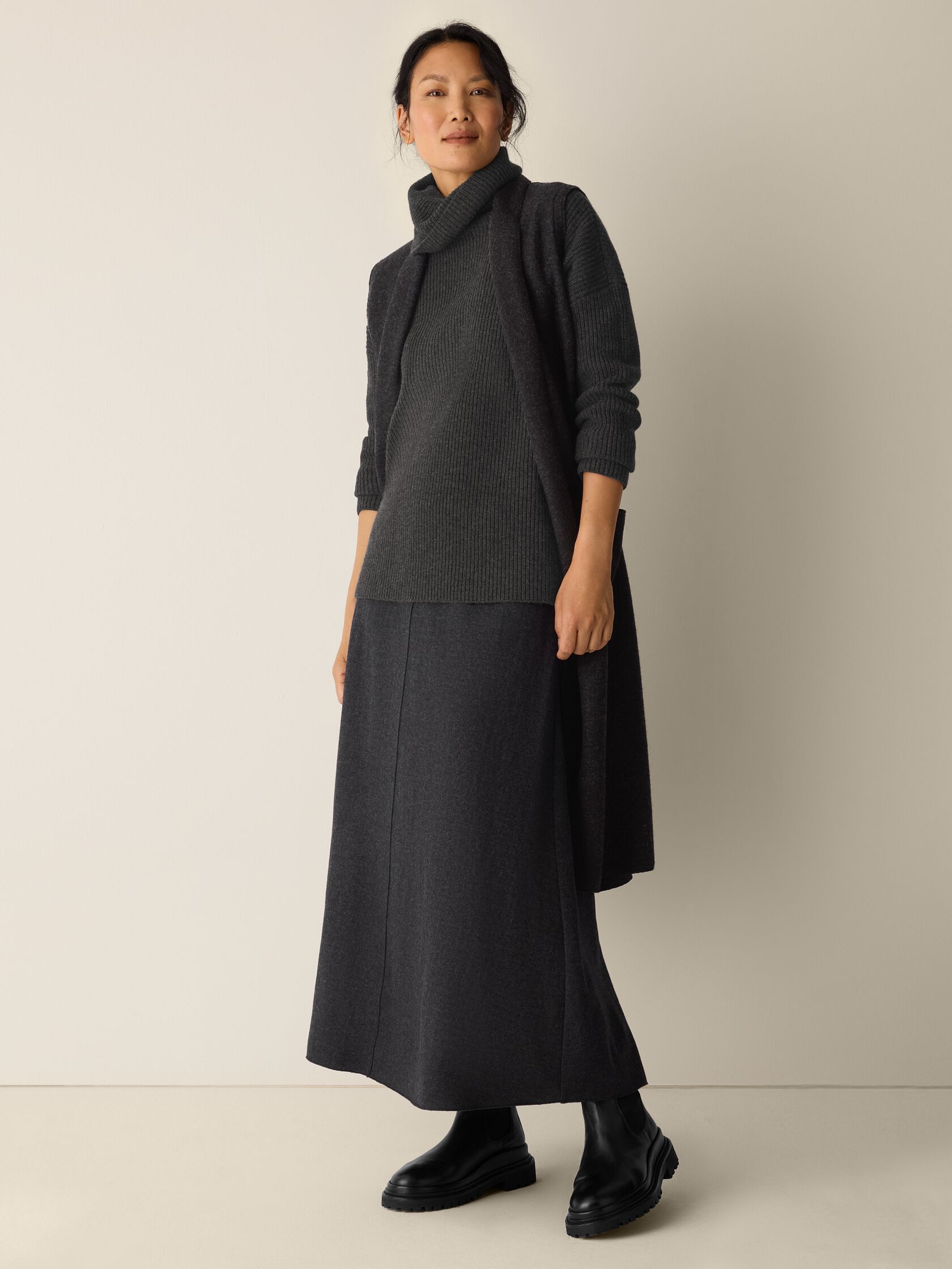 Mélange Boiled Wool Jersey A-Line Skirt in Regenerative Wool