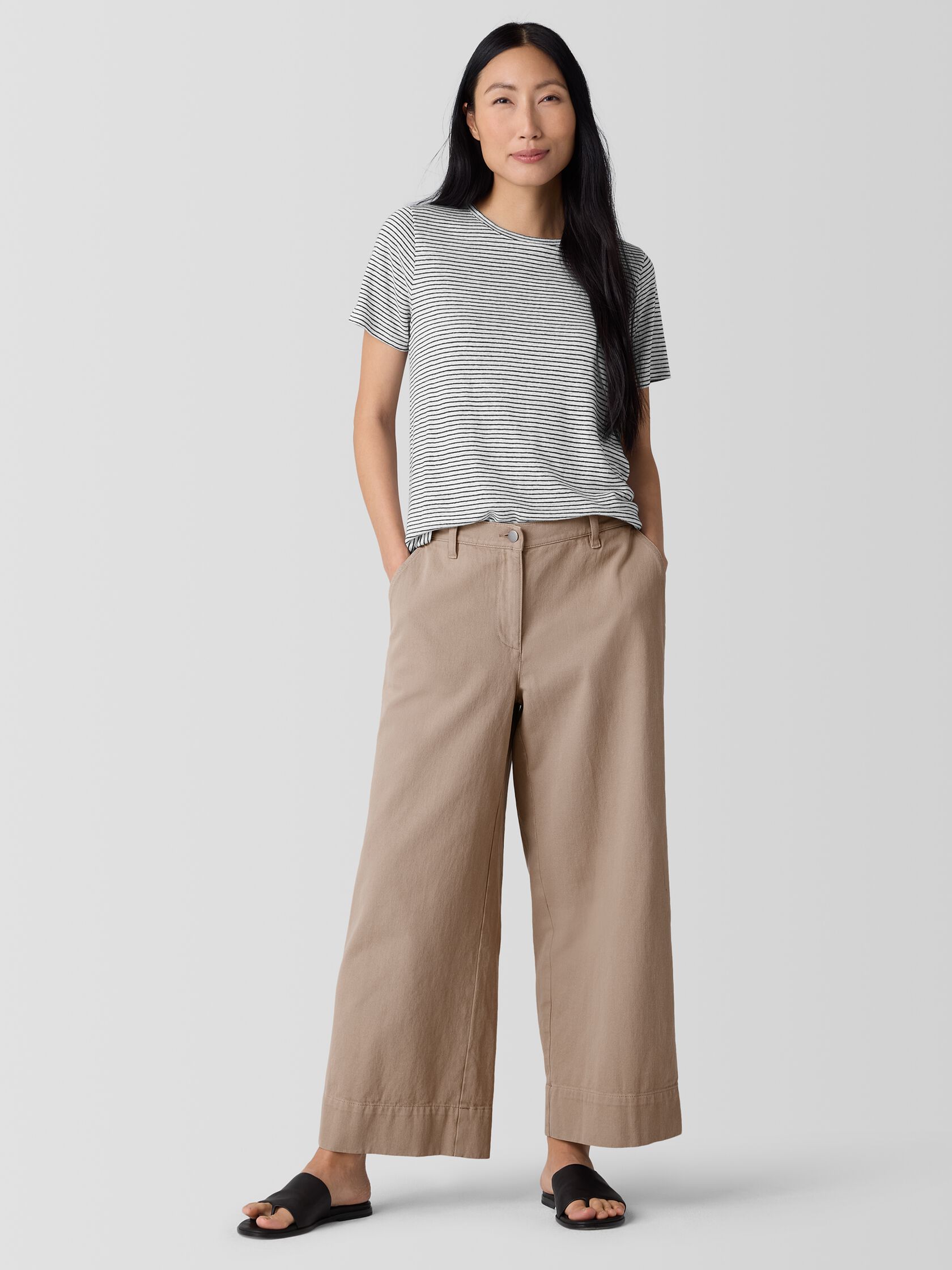 Striped Organic Linen Jersey Crew Neck Tee