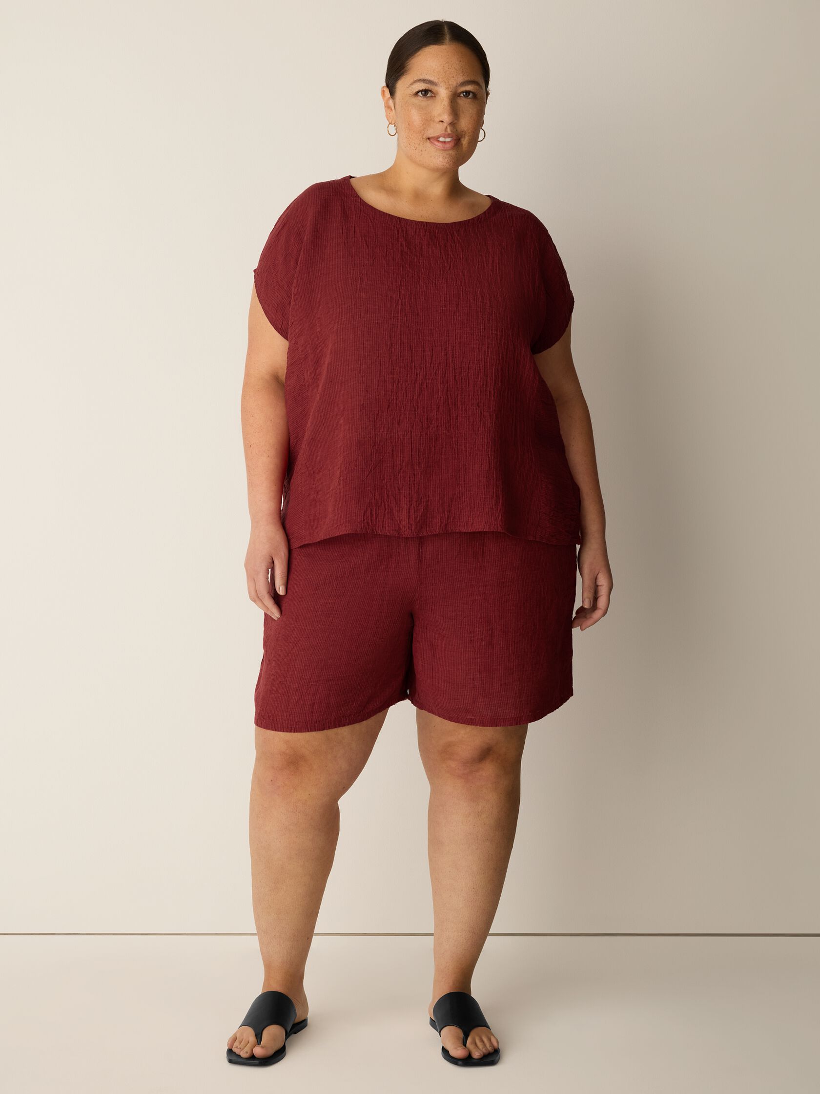 Puckered Organic Linen Stripe Shorts