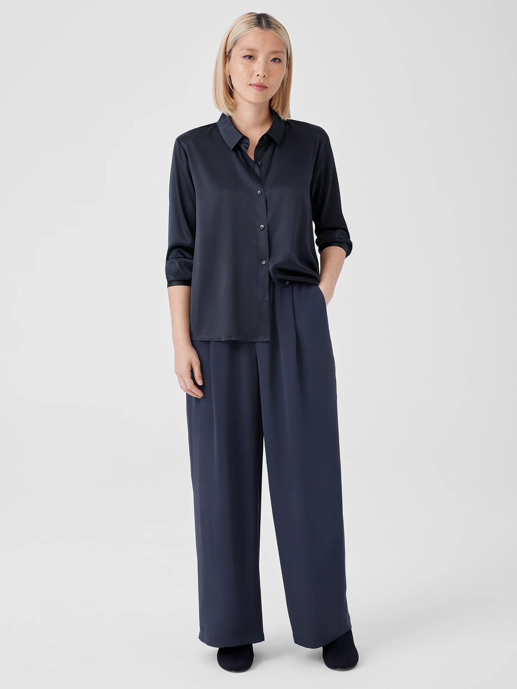 Silk Double Crepe Wide-Leg Pant