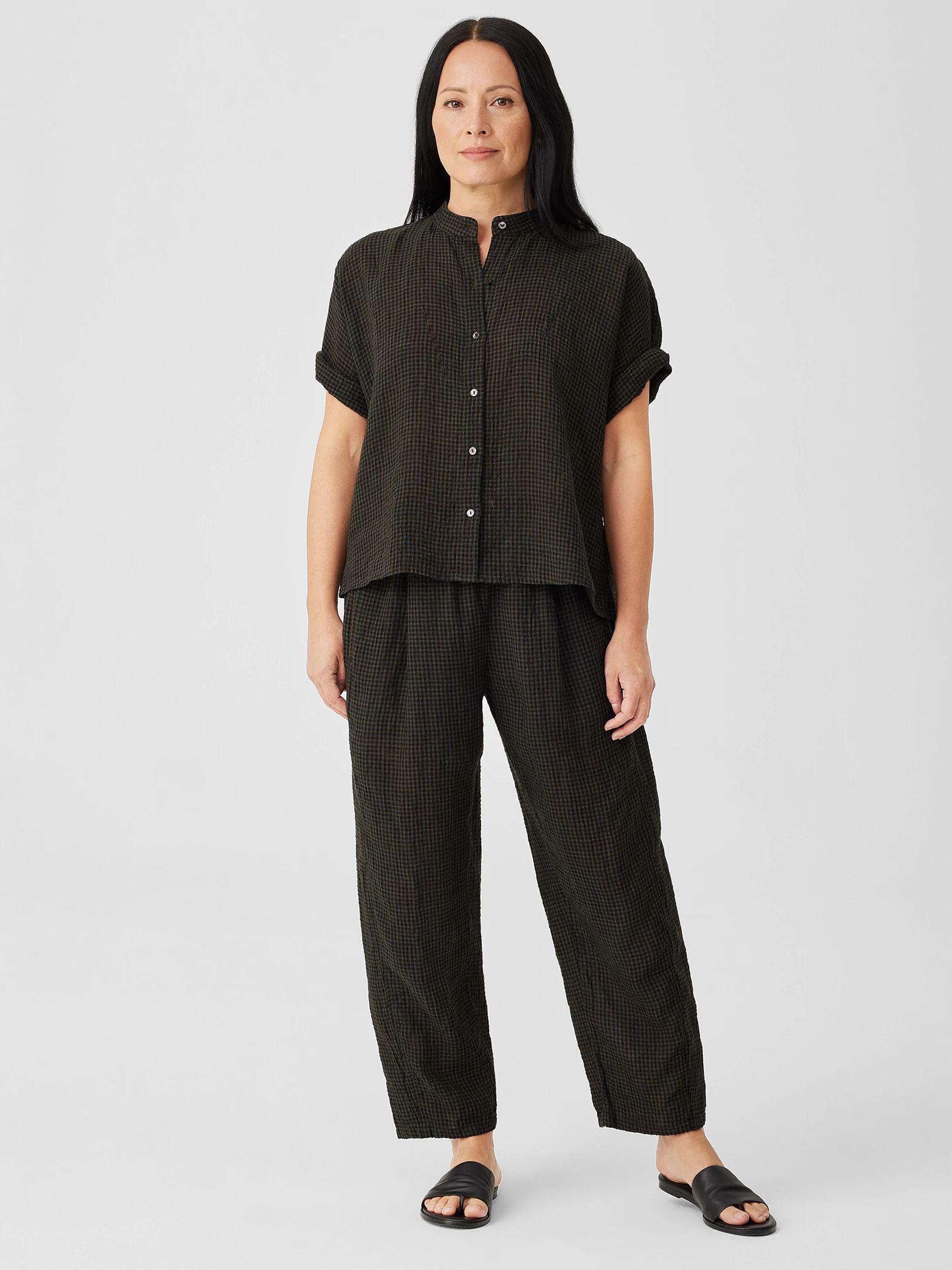 Puckered Organic Linen Short-Sleeve Shirt