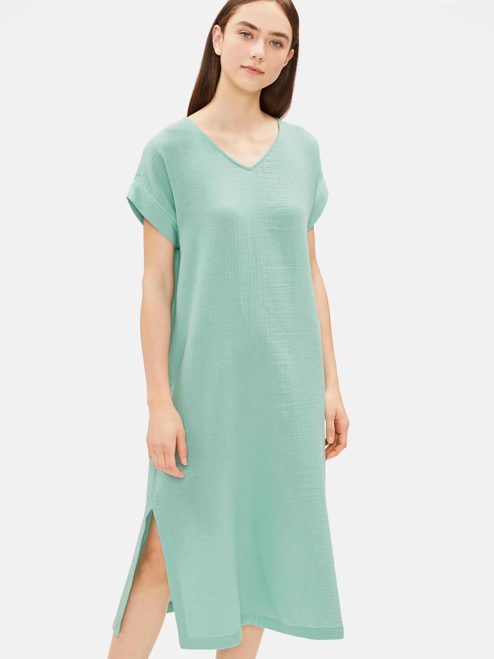 Organic Cotton Gauze VNeck Dress EILEEN FISHER