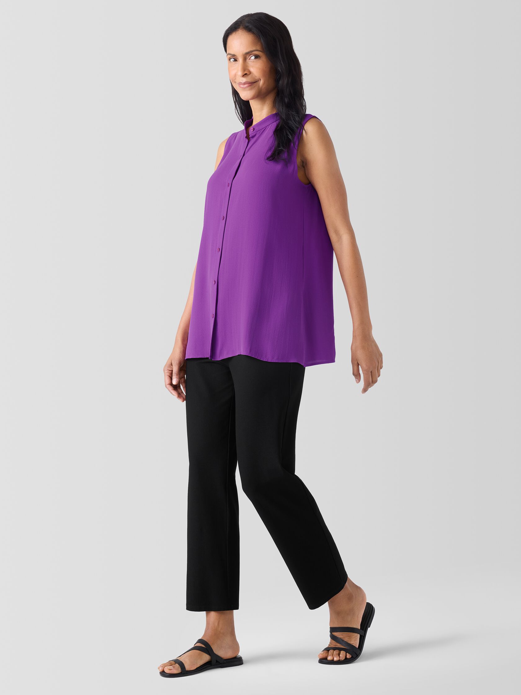 Silk Georgette Crepe Sleeveless Shirt