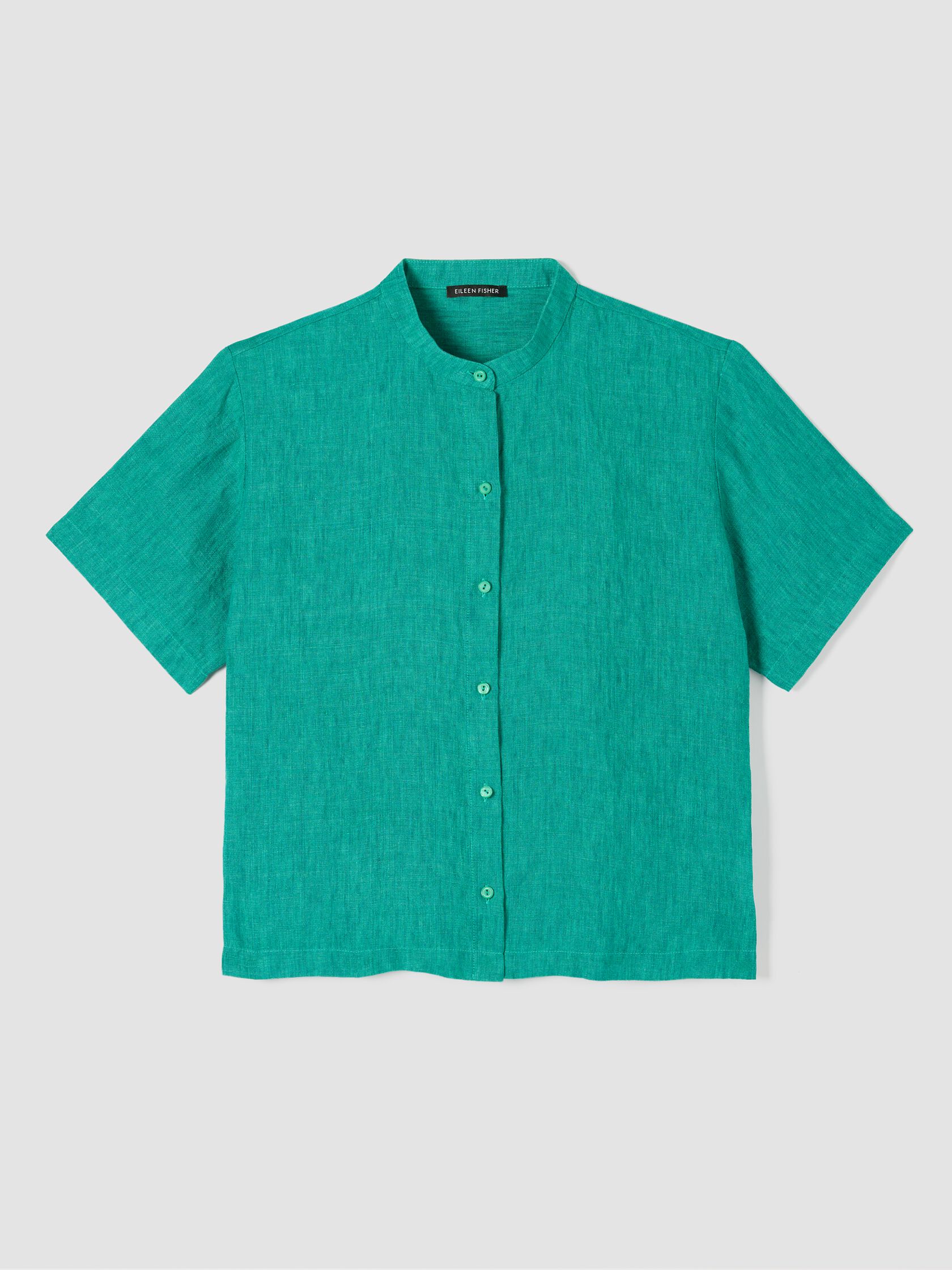 Washed Organic Linen Délavé Band Collar Shirt
