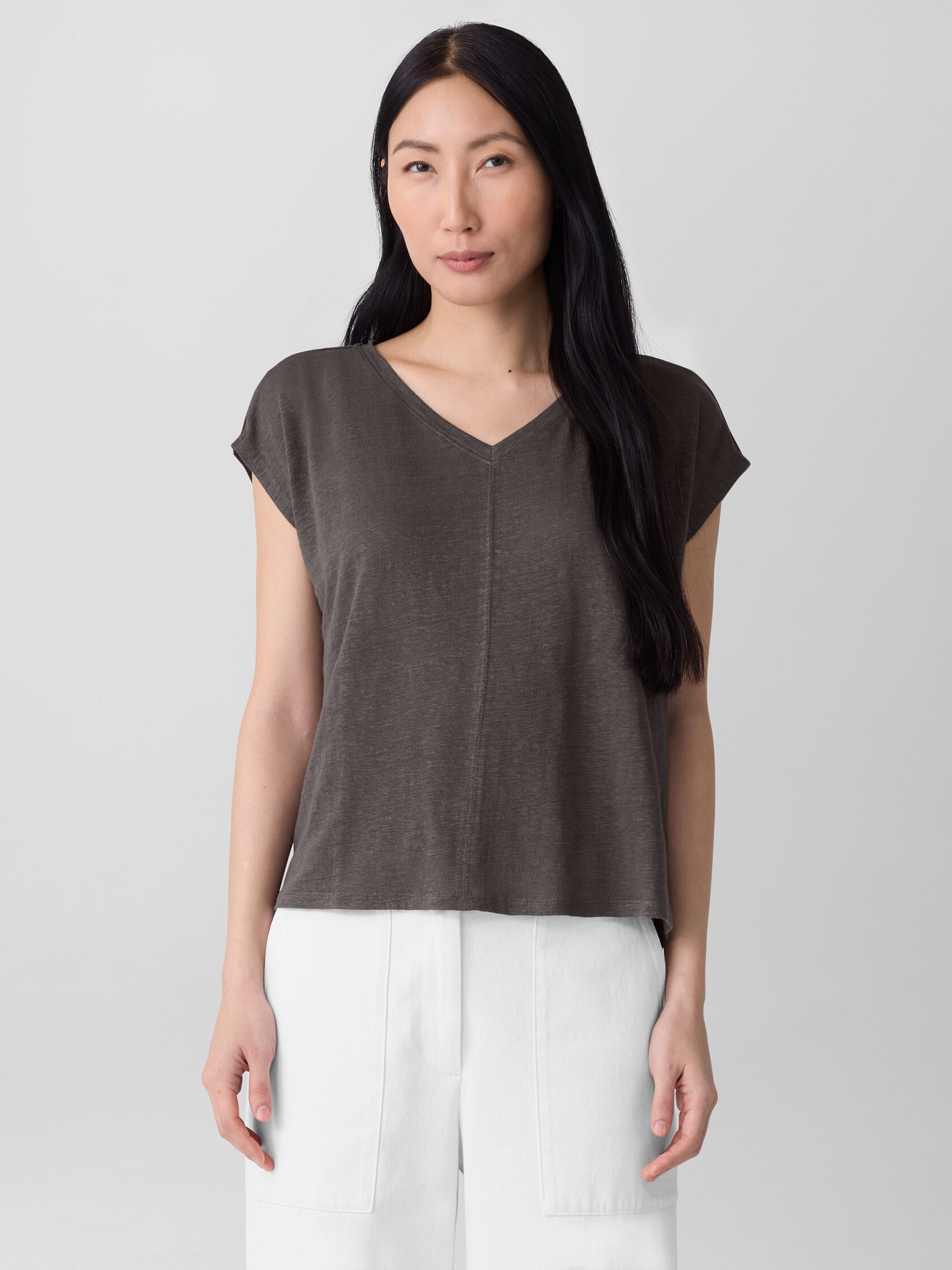 Organic Linen Jersey V-Neck Tee