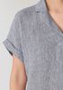 Puckered Organic Linen Stripe Notch Collar Top