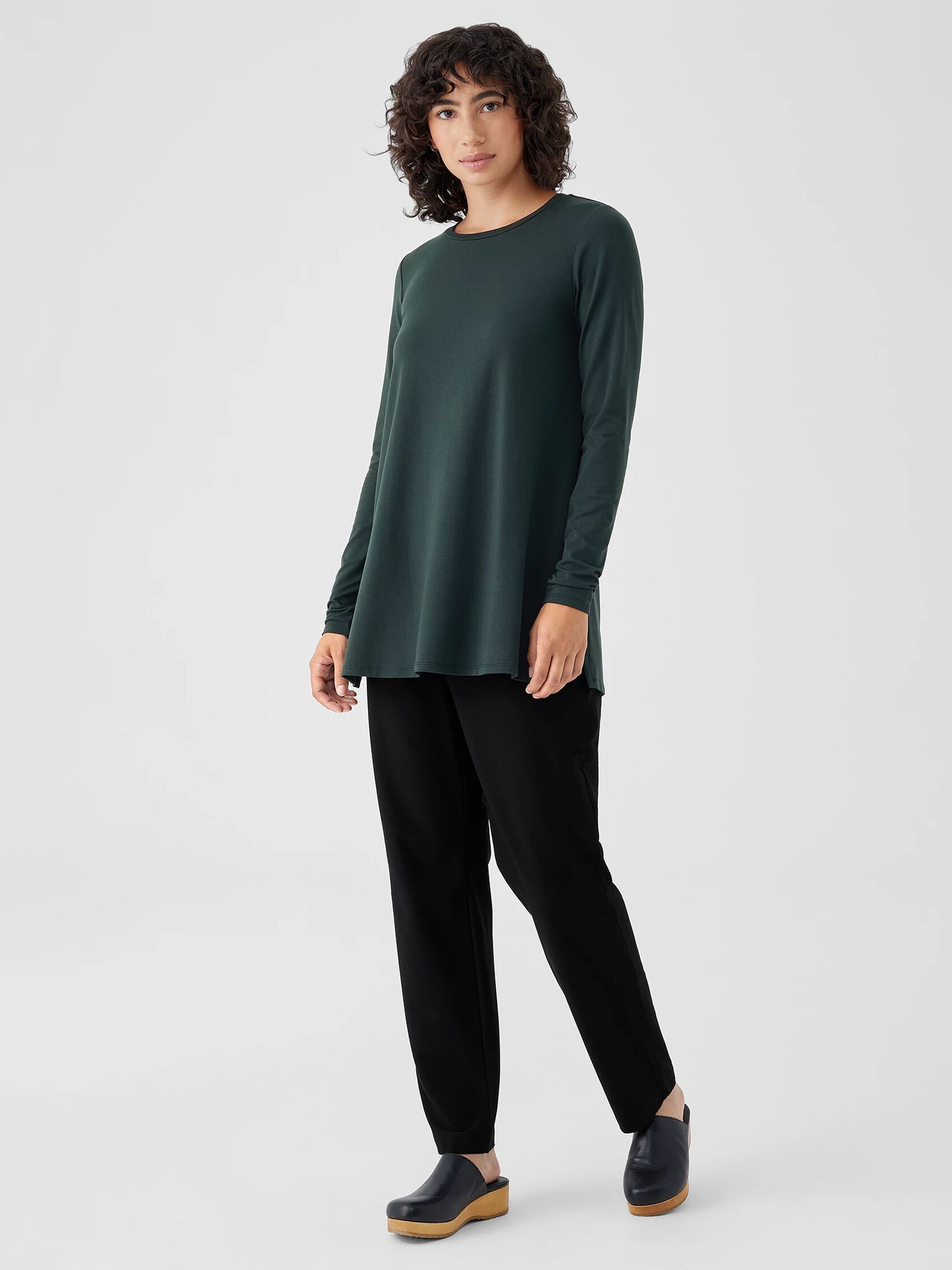 Stretch Jersey Knit Crew Neck Long Top