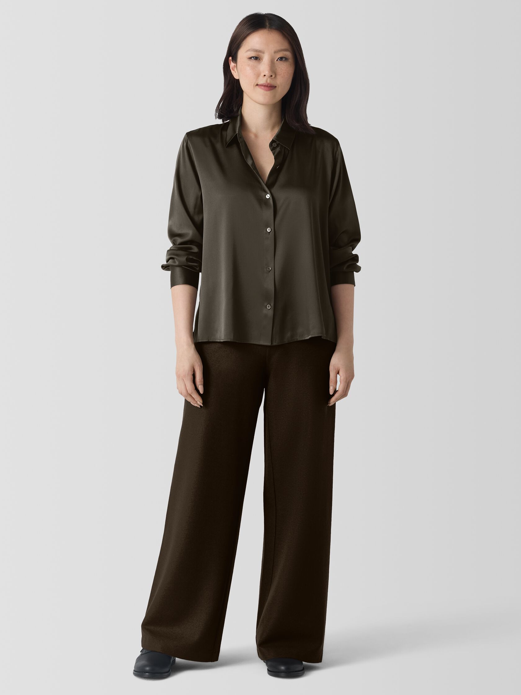 Felted Wool Jersey Wide-Leg Long Pant in Regenerative Wool