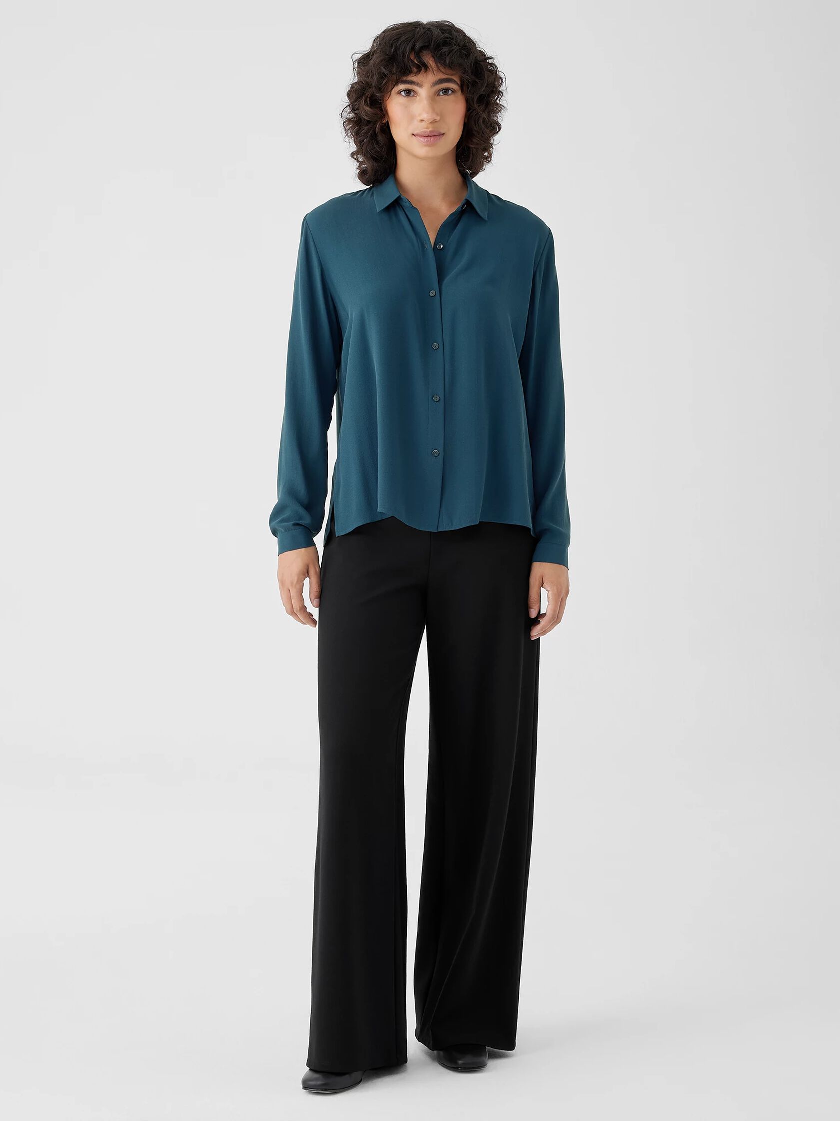 Silk Georgette Crepe Classic Collar Shirt