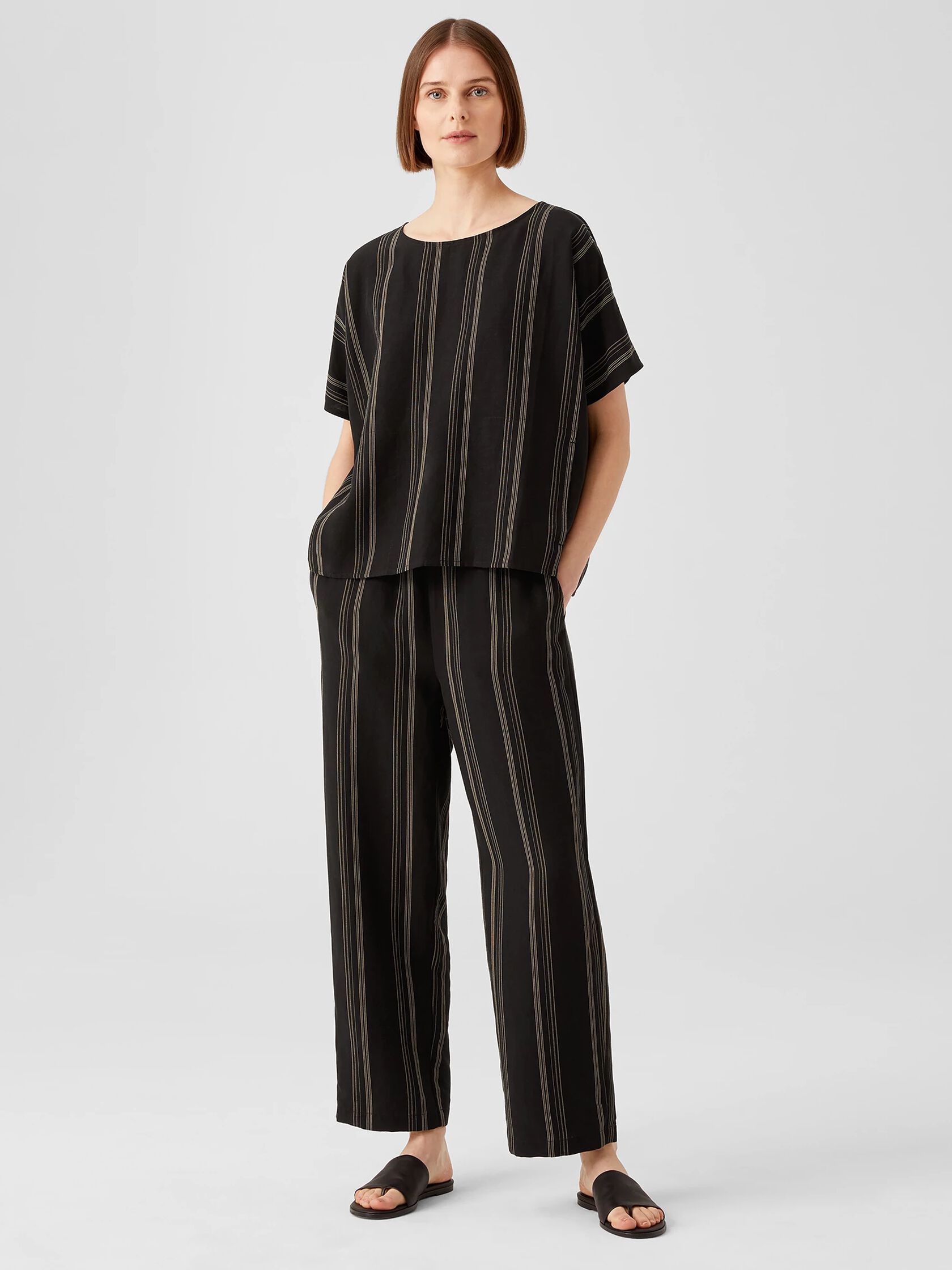 Organic Linen Blend Striped Straight Pant