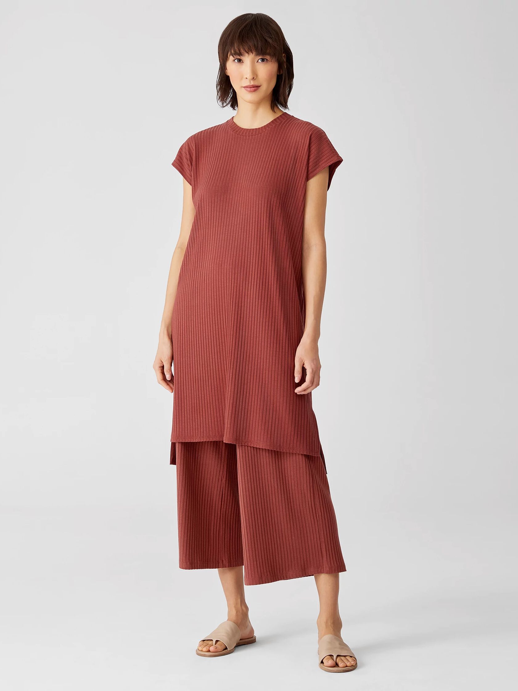 Textured Stretch Rib Crew Neck Dress