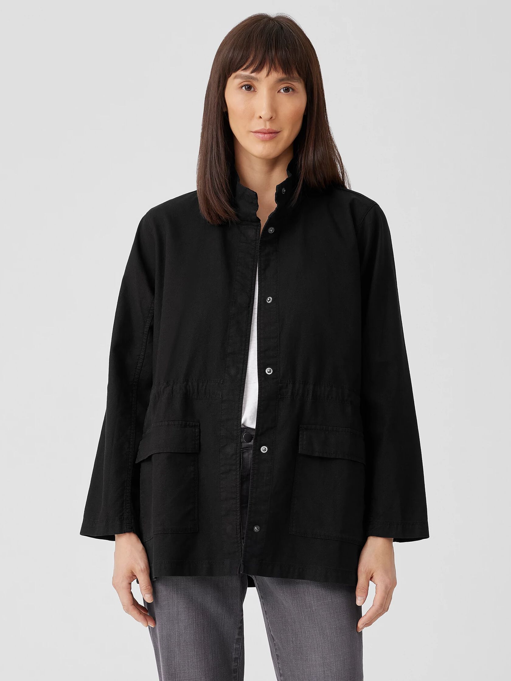 Cotton Hemp Stretch Stand Collar Jacket