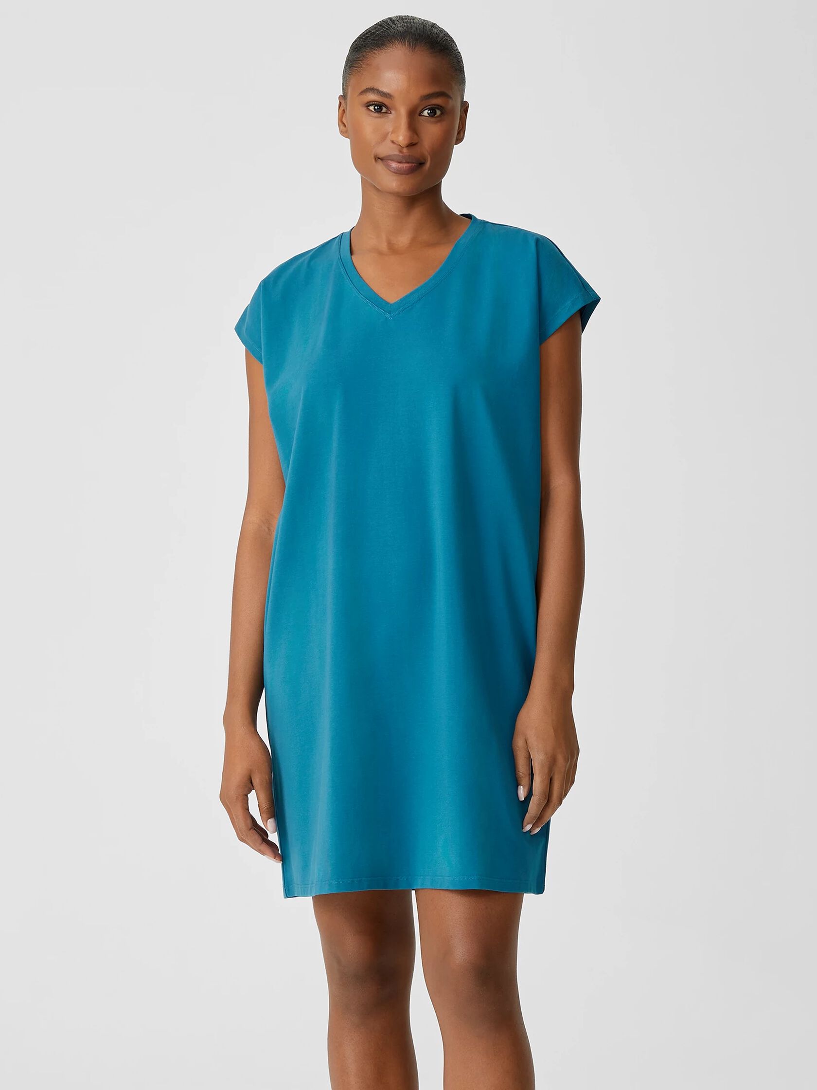 Pima Cotton Stretch Jersey V-Neck Dress