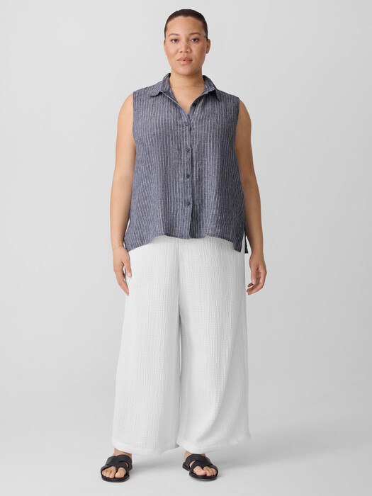 Puckered Organic Linen Sleeveless Shirt
