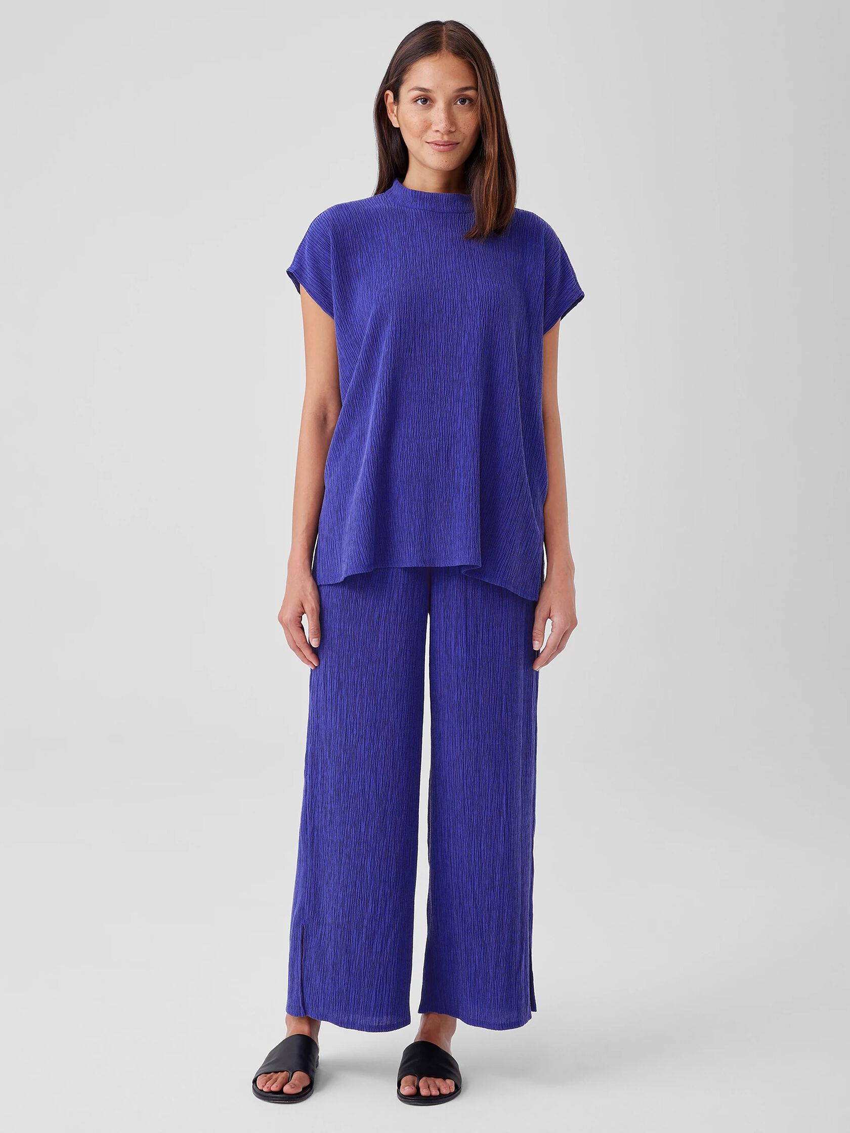 Woven Plissé Wide-Leg Pant