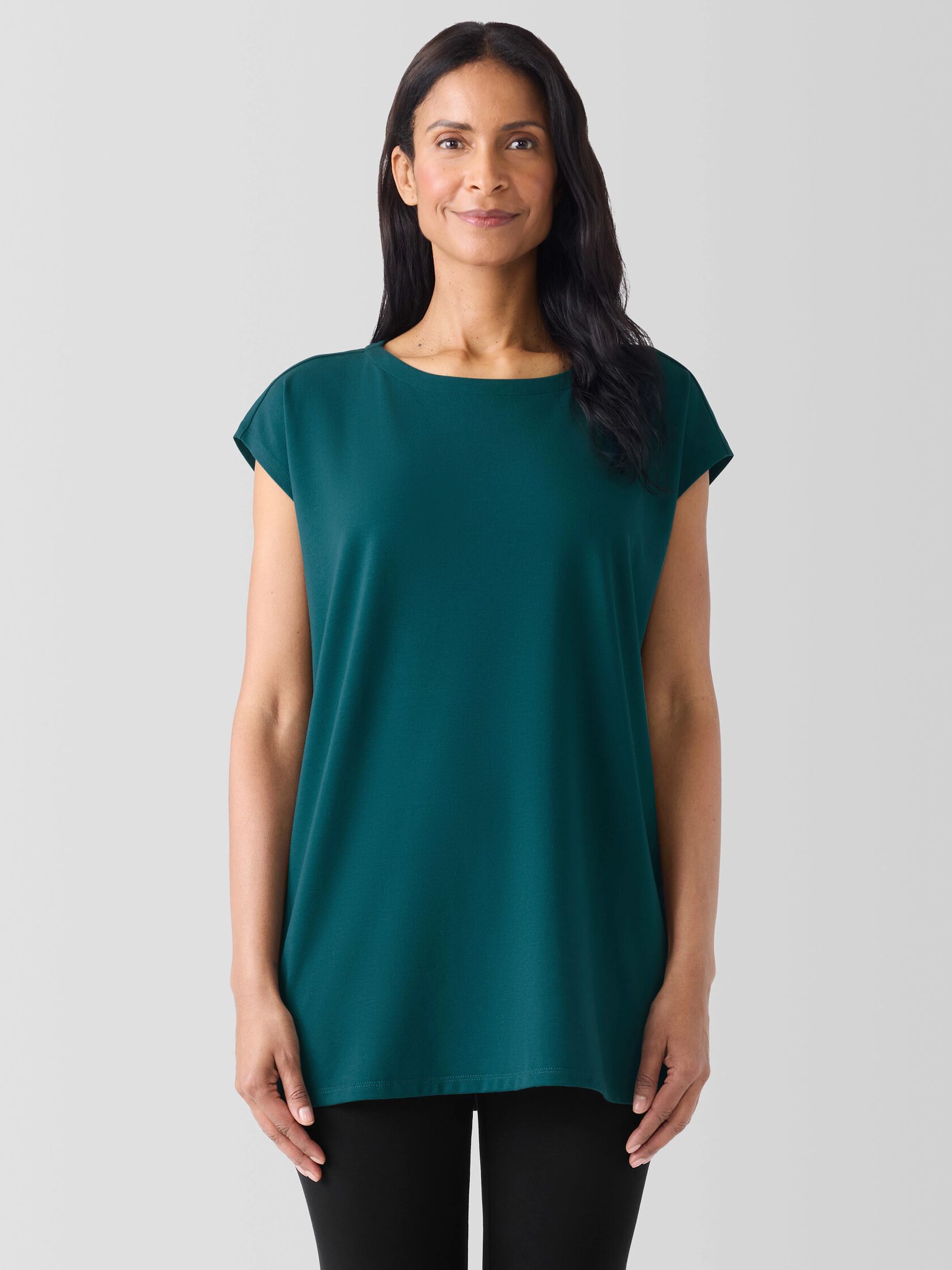 Pima Cotton Stretch Jersey Bateau Neck Long Top