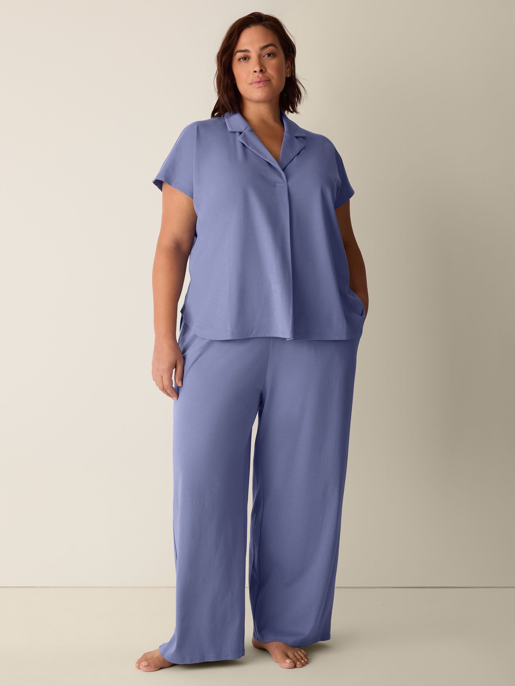 Organic Cotton Interlock Notch Collar Sleep Shirt