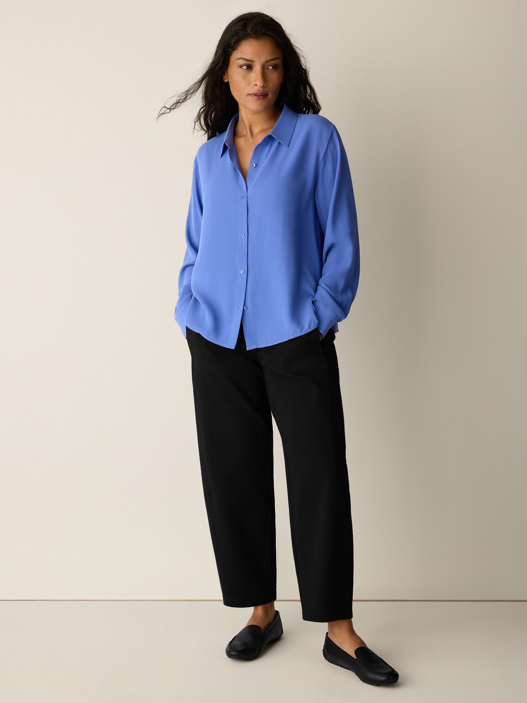 Silk Georgette Crepe Classic Collar Shirt