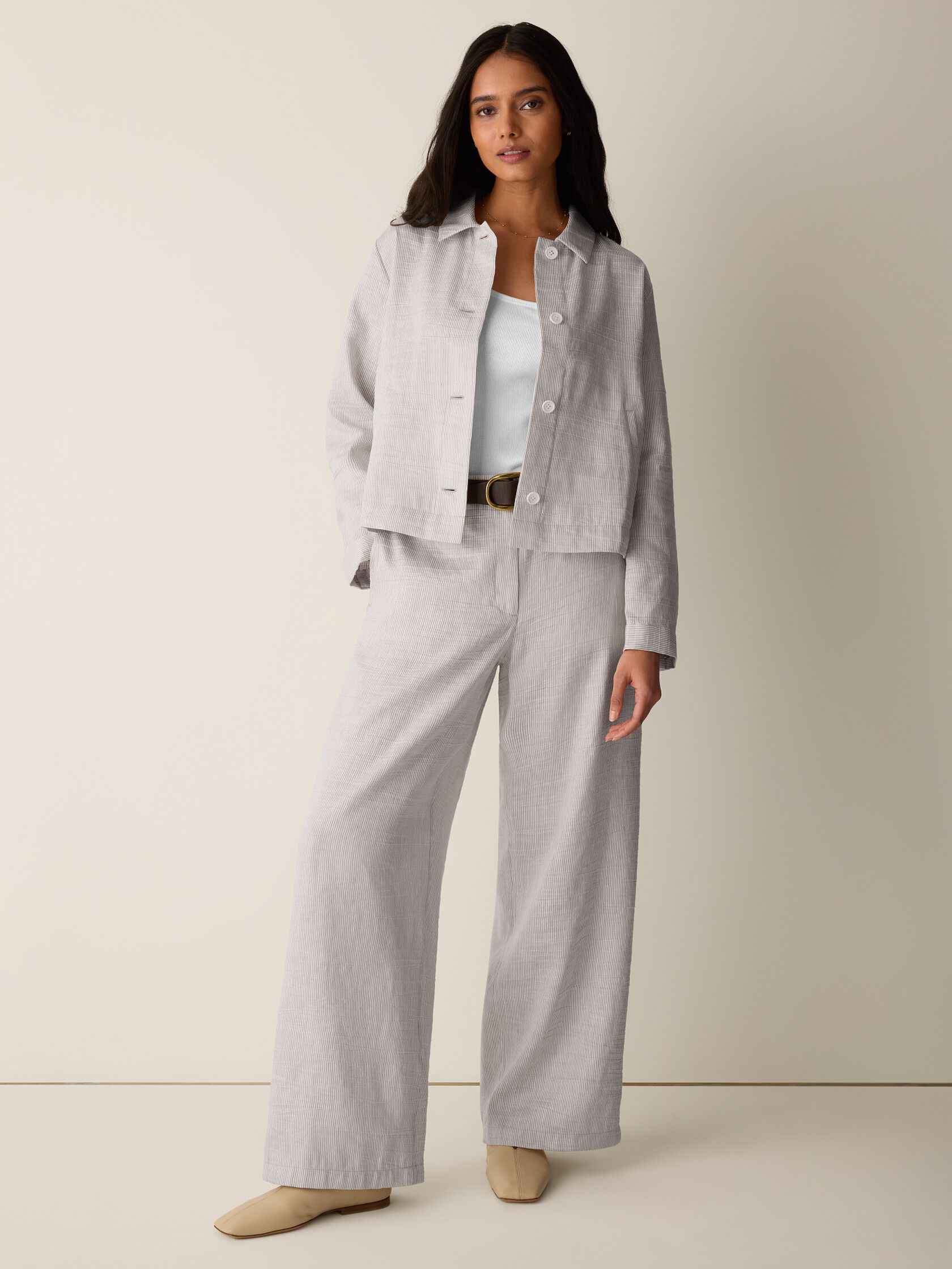 Striped Linen Sheen Full-Length Trouser