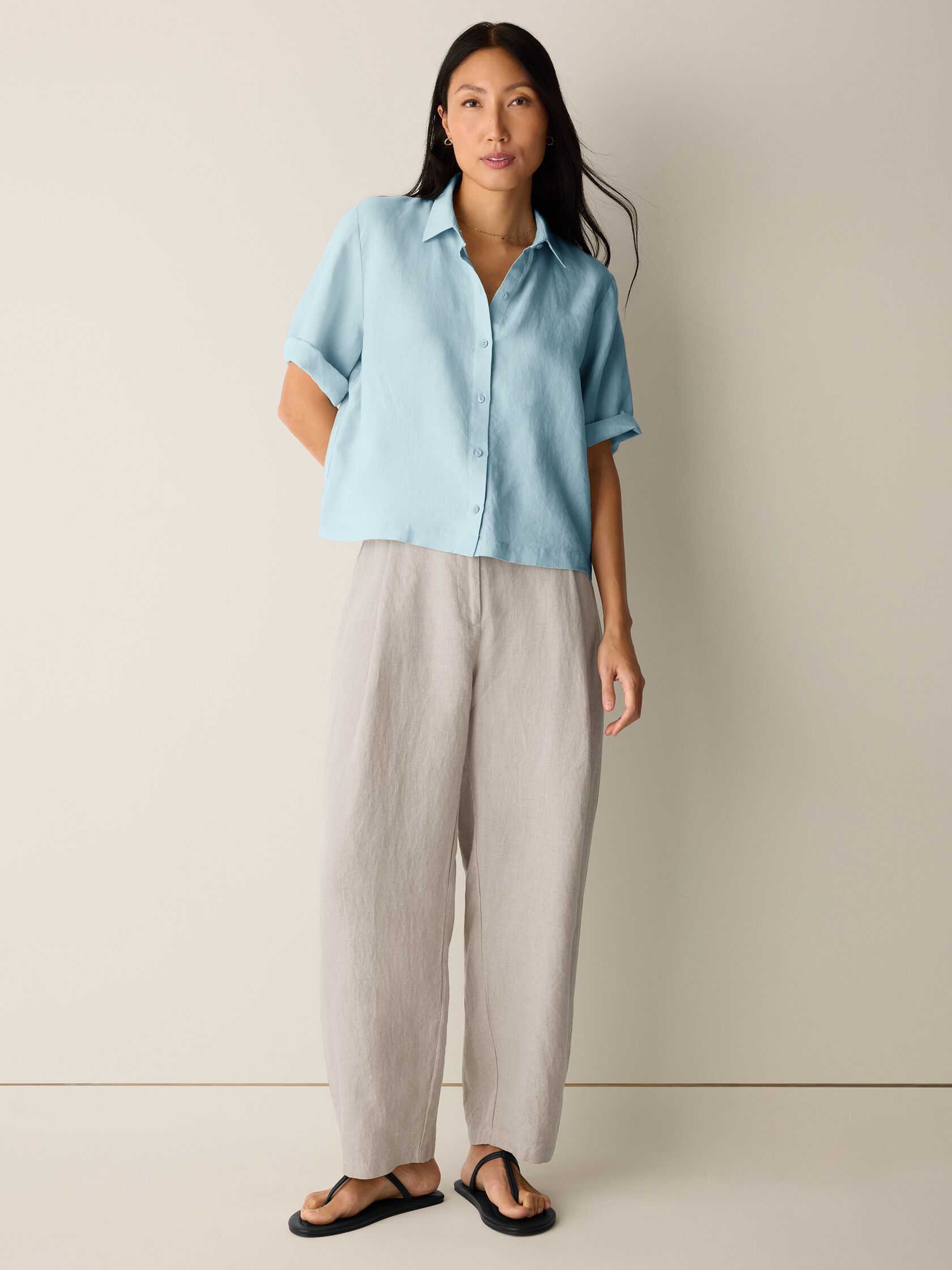 Organic Handkerchief Linen Elbow-Sleeve Shirt