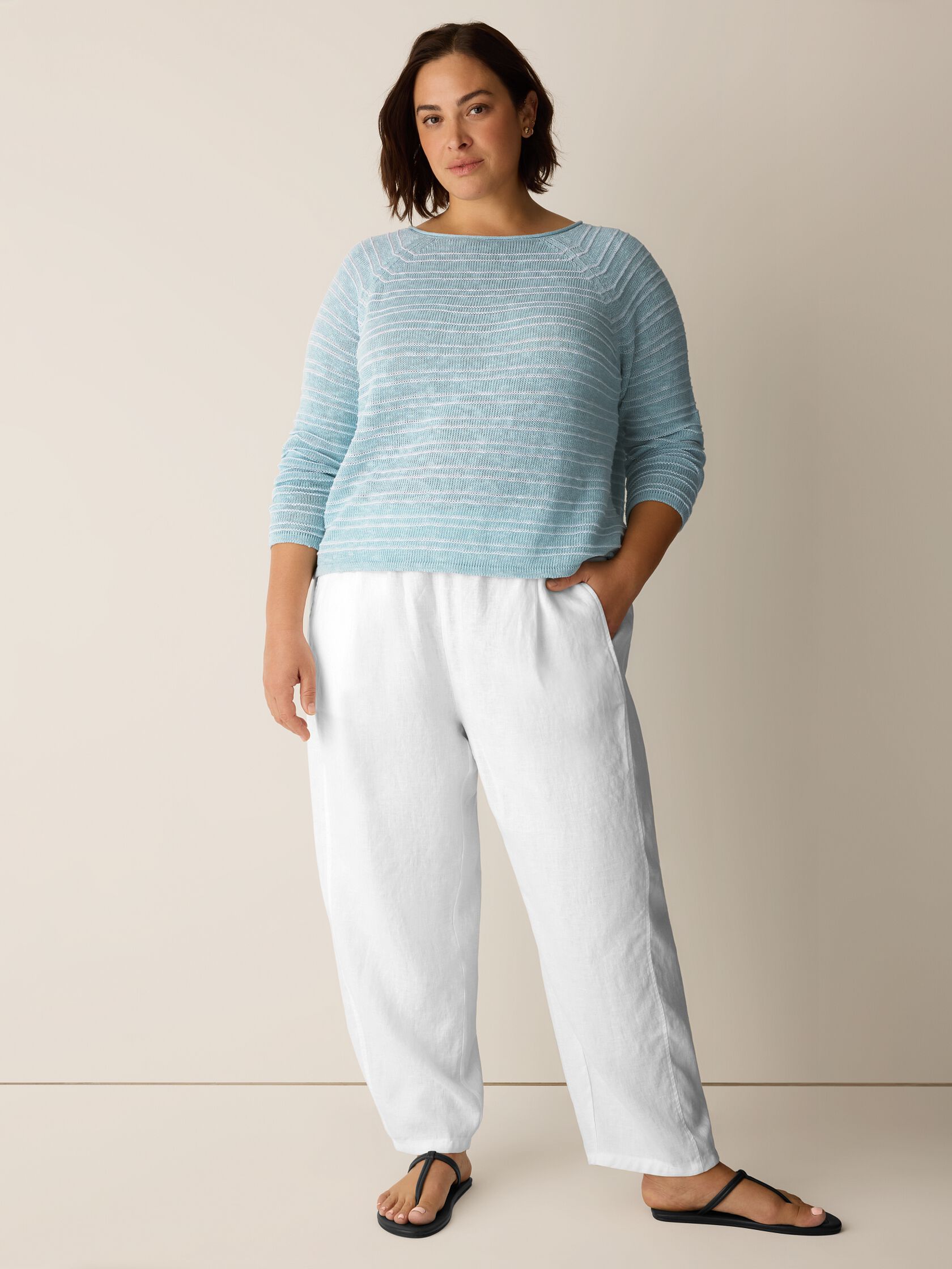 Organic Linen Cotton Slub Bateau Neck Top