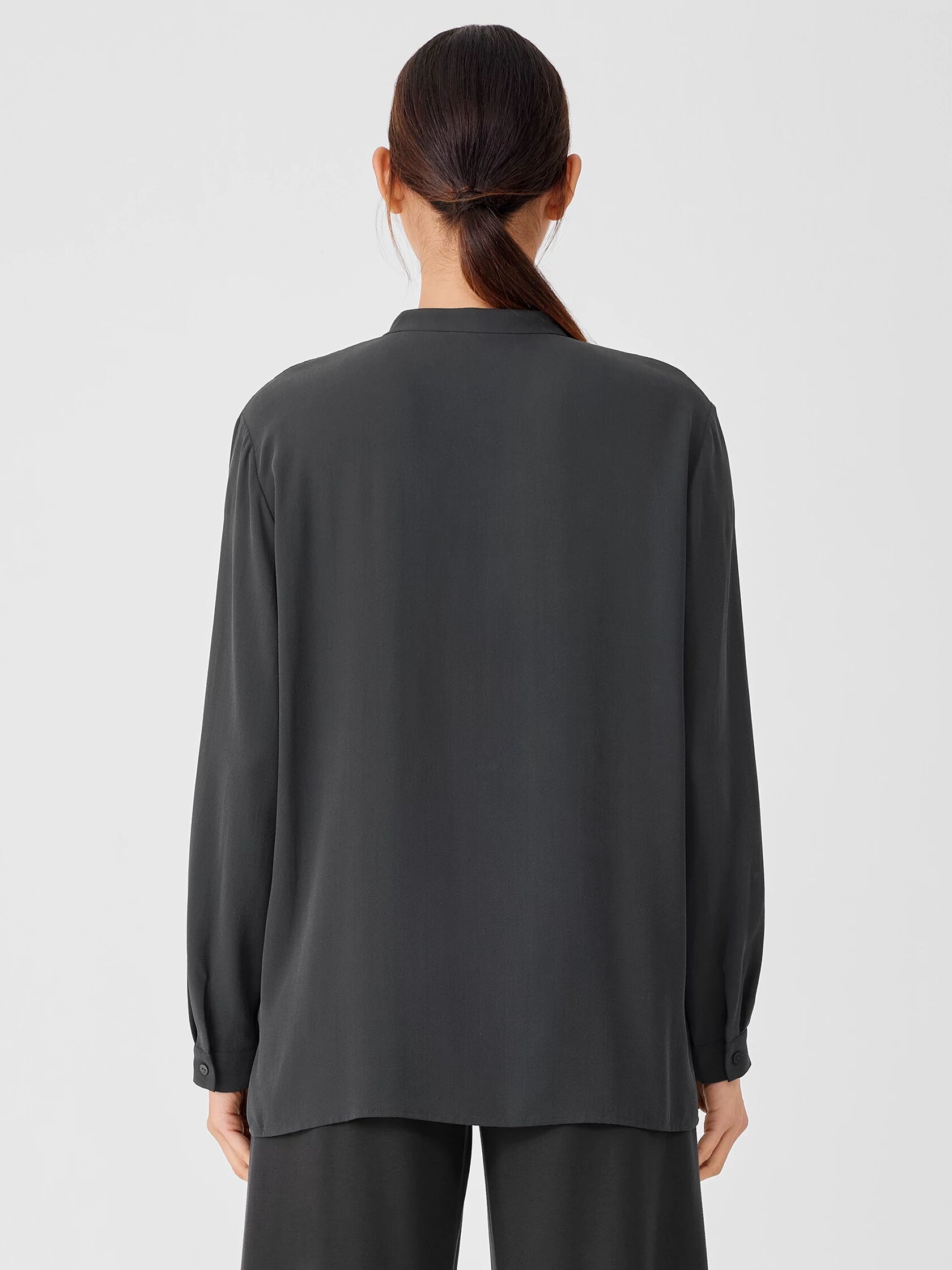 Silk Georgette Crepe Mandarin Collar Shirt