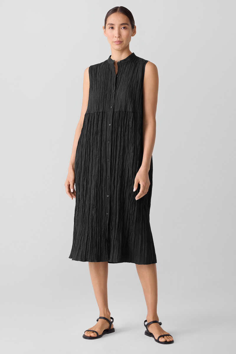 Crinkle Silk Habutai Band Collar Dress Crinkle Silk Habutai Band Collar Dress