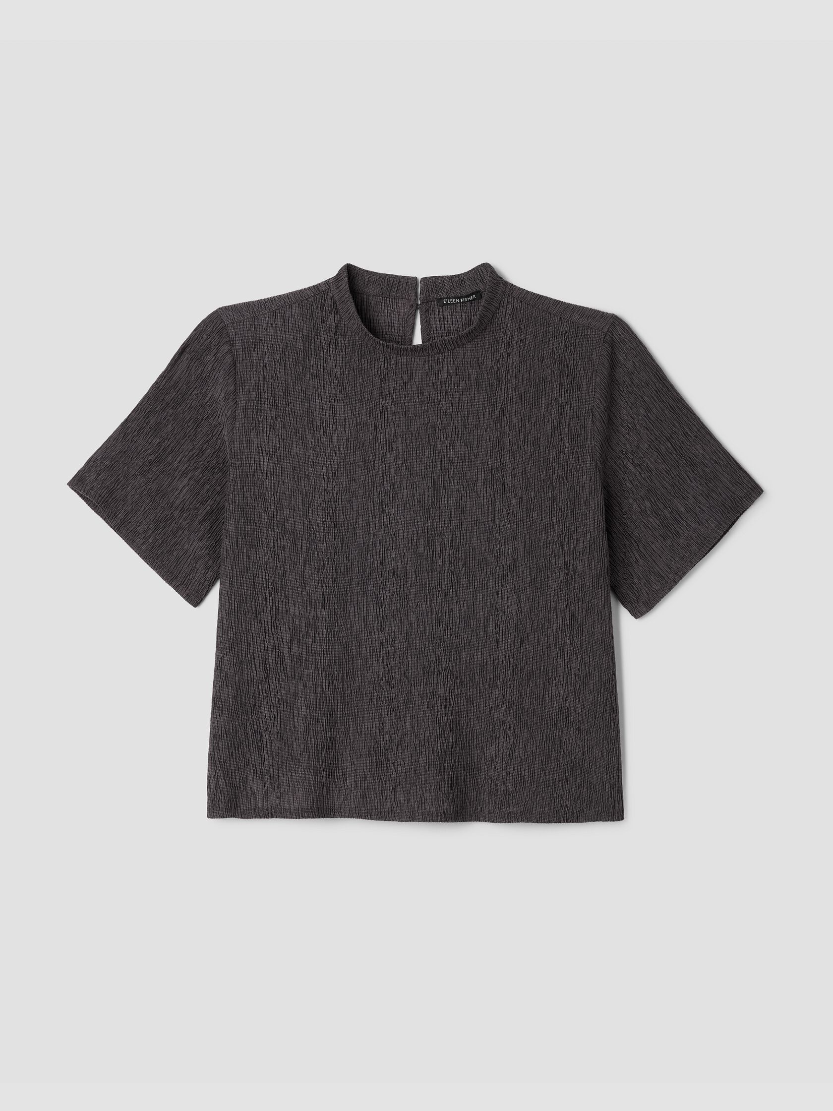 Woven Plissé Mock Neck Top