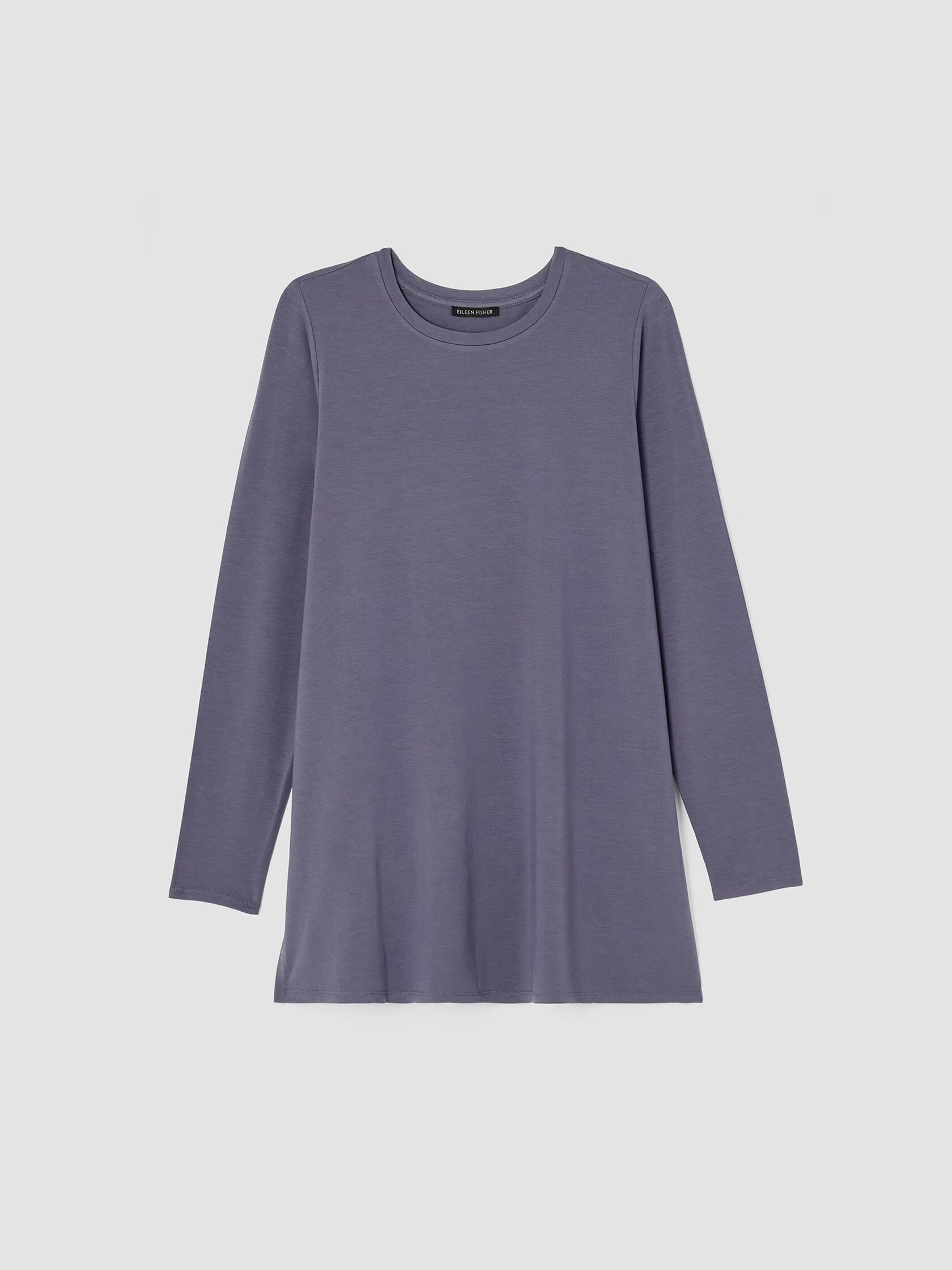 Stretch Jersey Knit Crew Neck Long Top