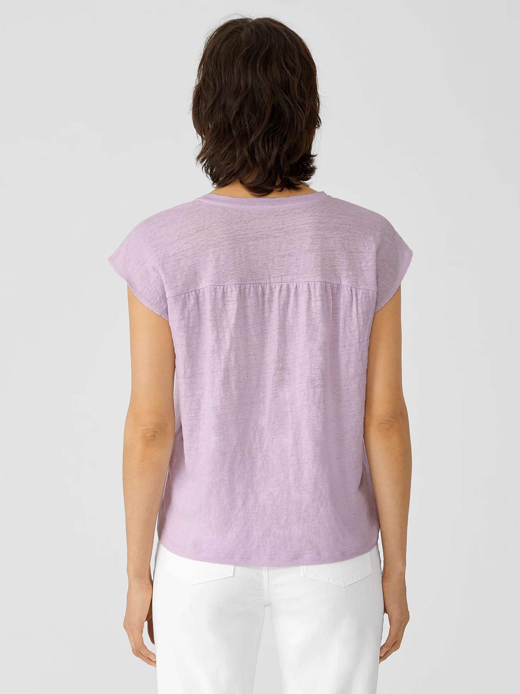 Organic Linen Jersey Shirred-Back Top