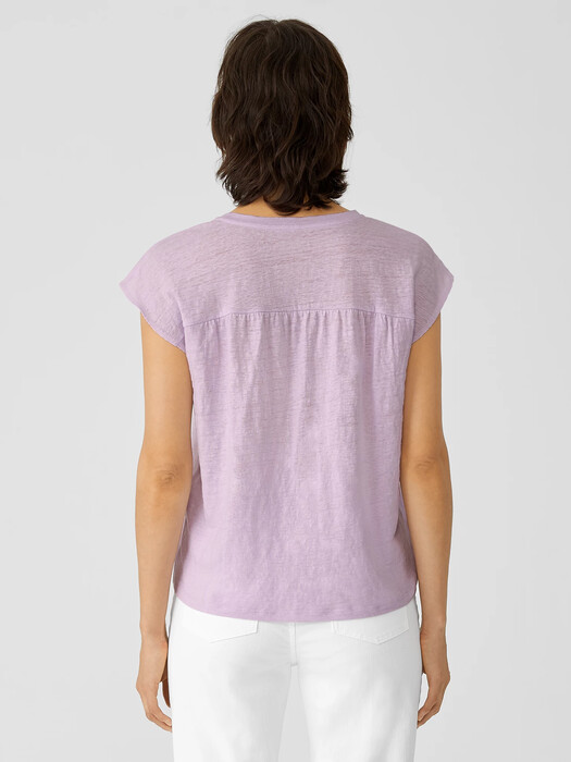 Organic Linen Jersey Shirred-Back Top