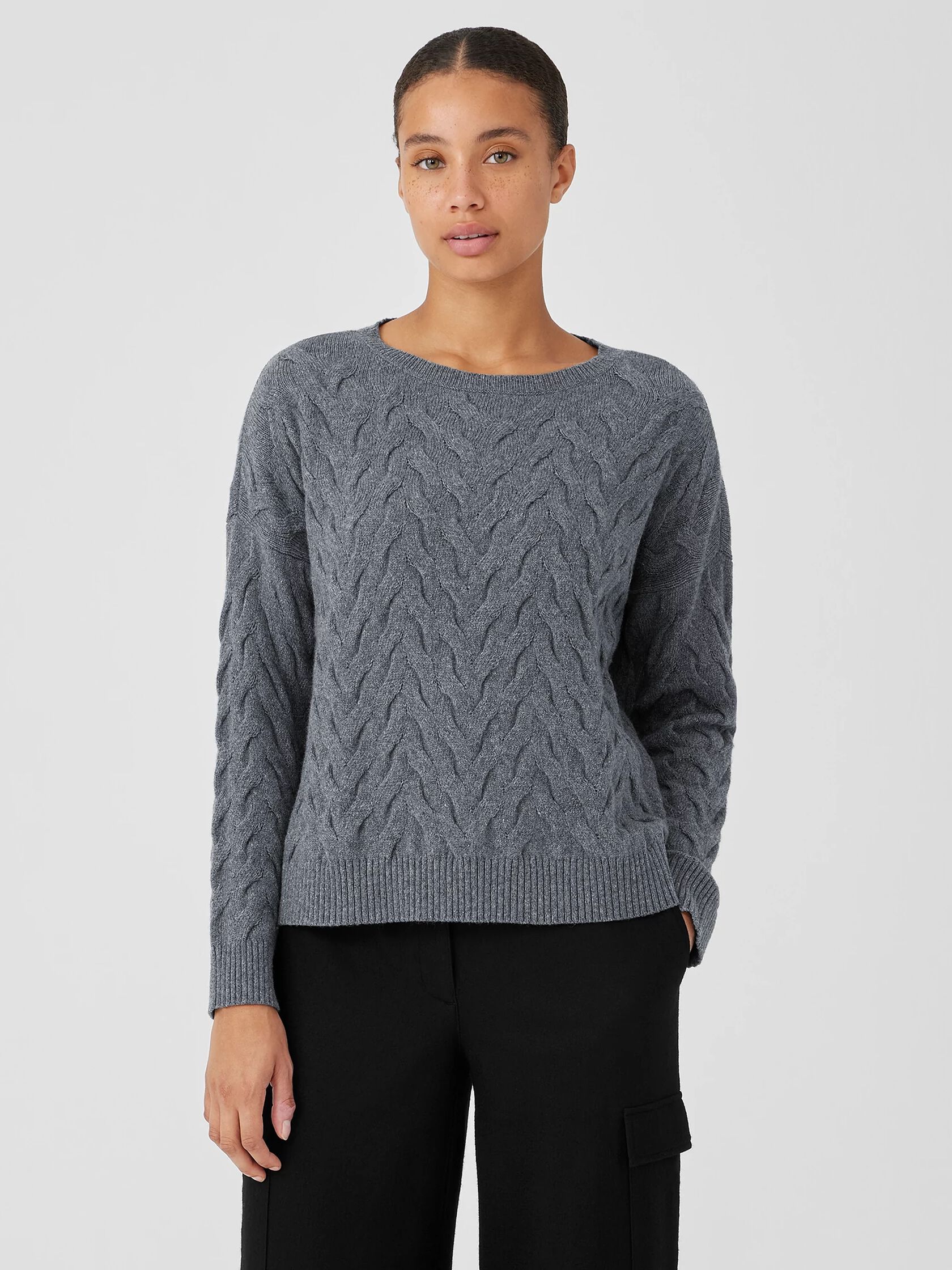 Cotton and Recycled Cashmere Crew Neck Top