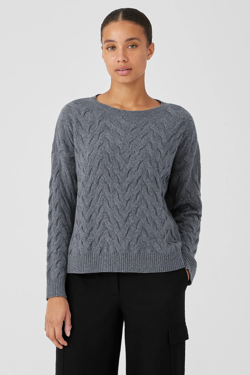 Cotton and Recycled Cashmere Crew Neck Top