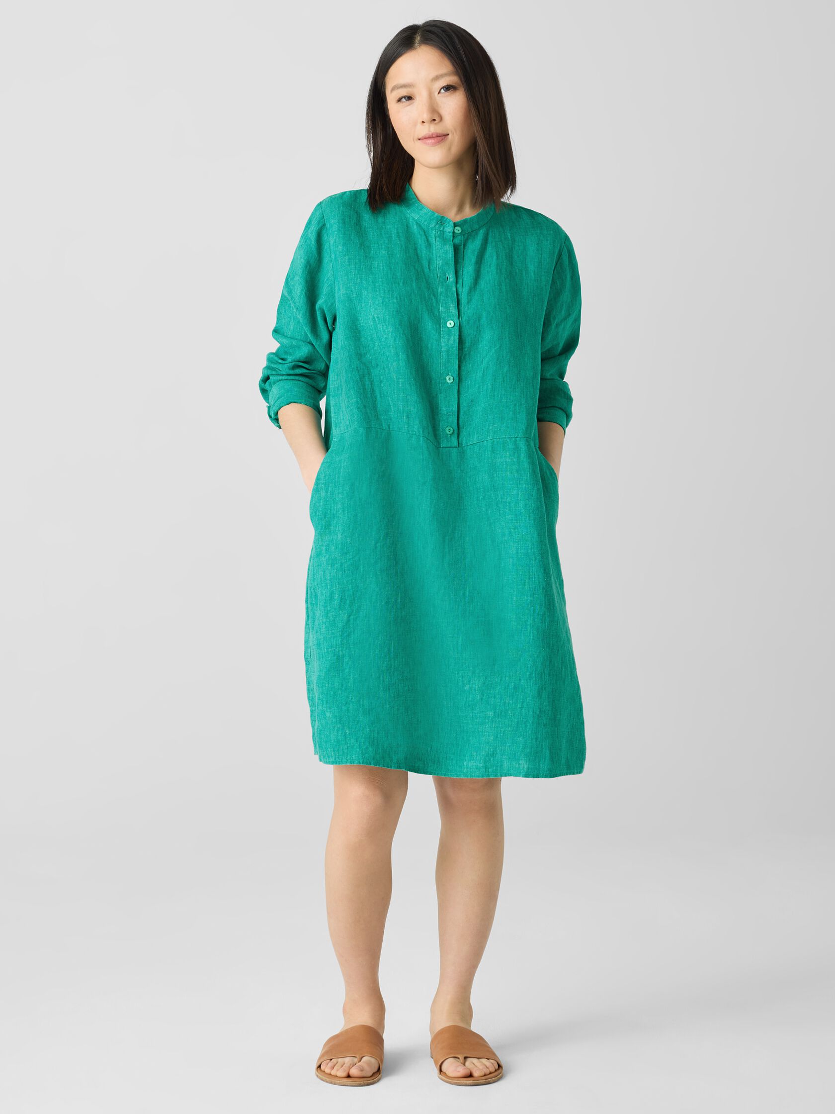 Washed Organic Linen D&eacute;lav&eacute; Shirtdress