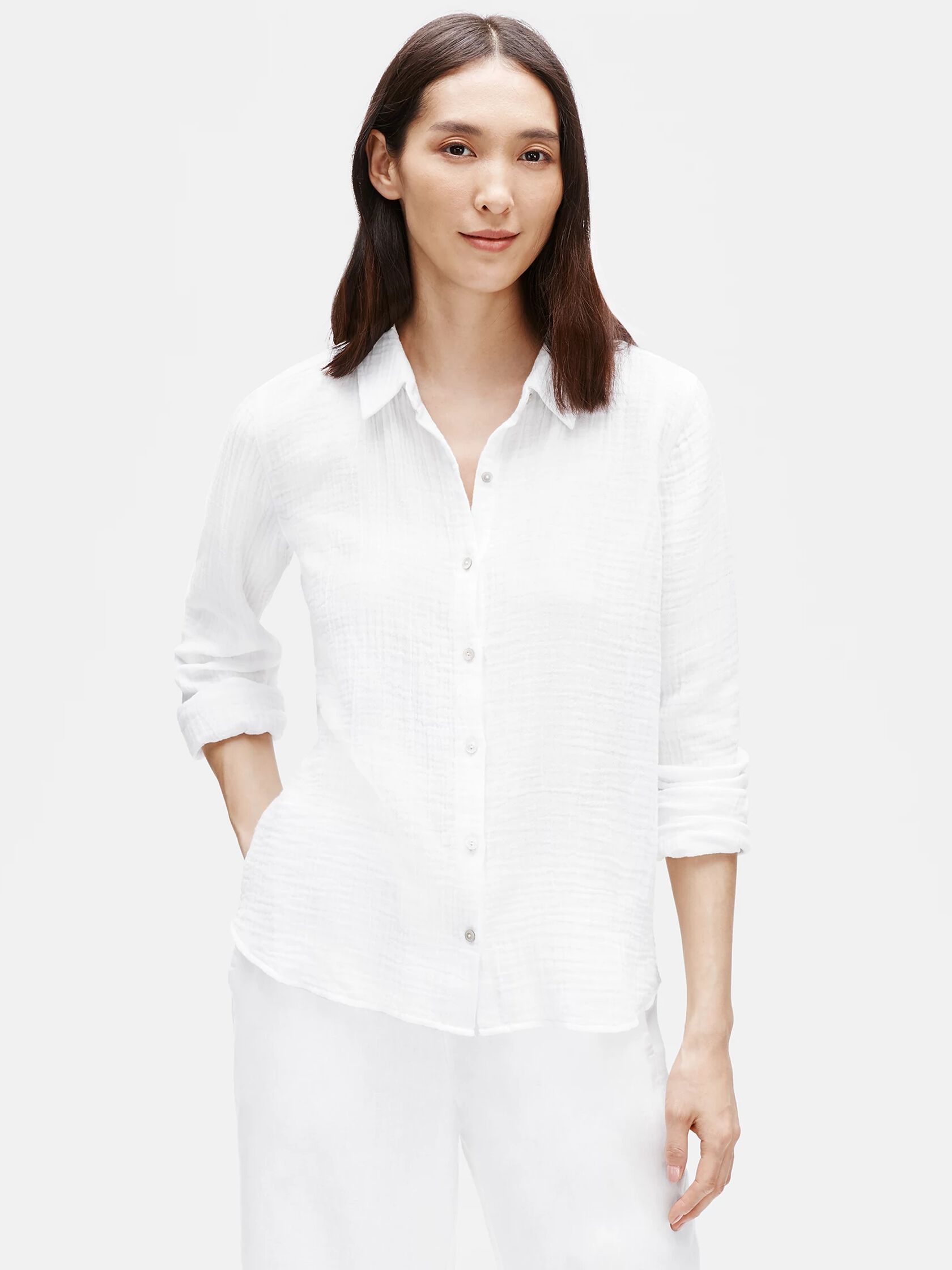 Organic Cotton Gauze Classic Collar Shirt EILEEN FISHER