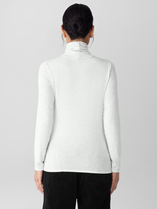 Mélange Sheer Cotton Blend Knit Turtleneck Top