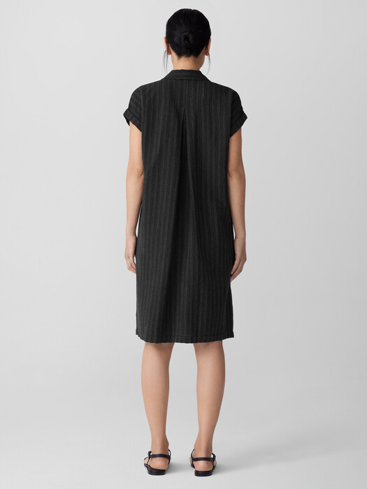 Cotton Blend Stripe Stitch Shirtdress