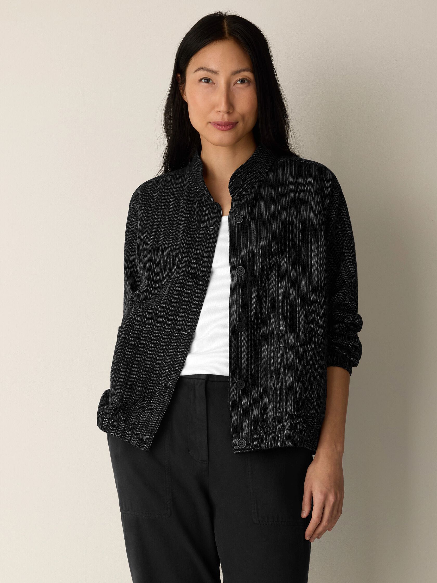 Cotton Blend Stripe Stitch Flight Jacket