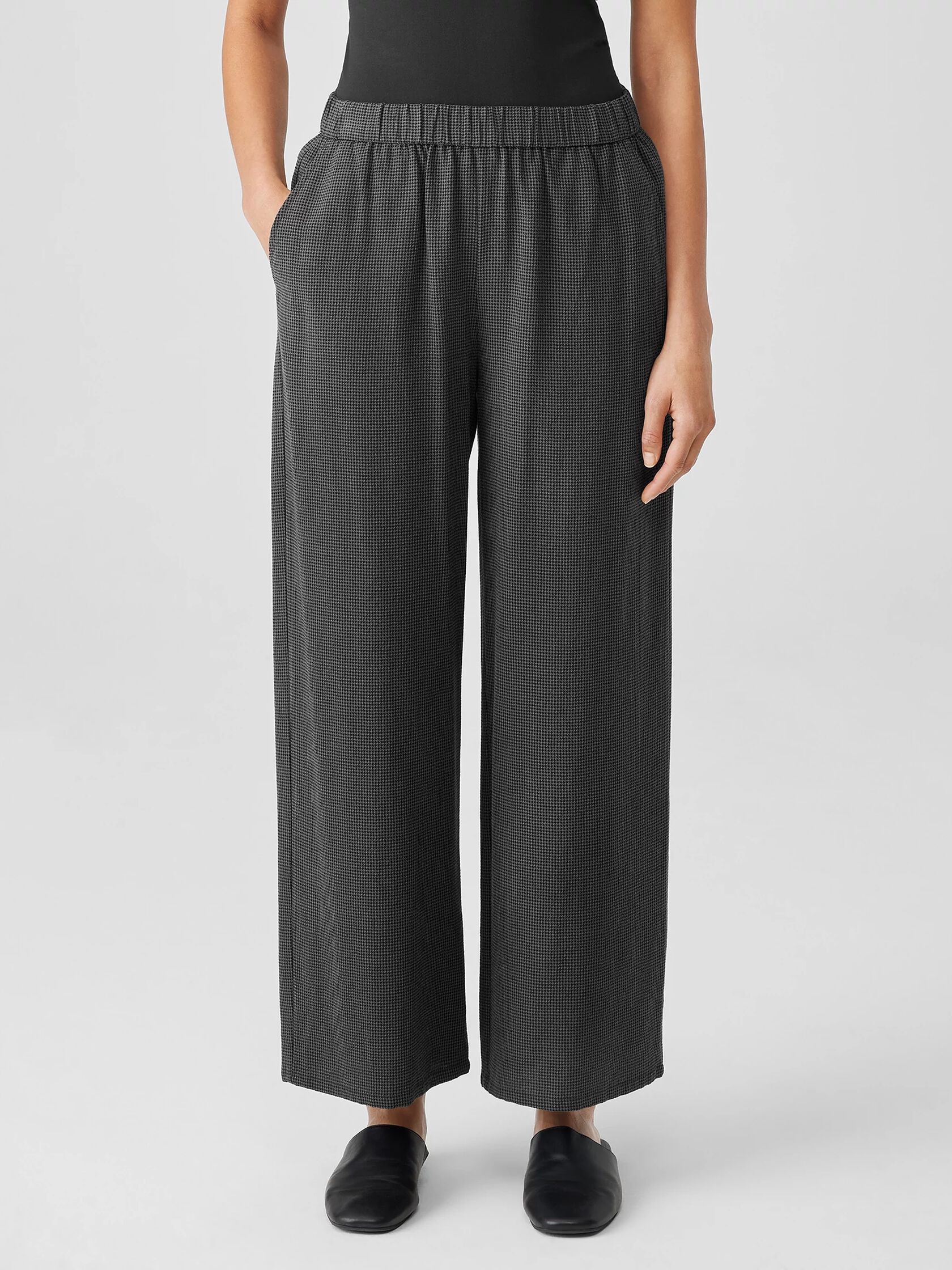 Mini Check Crepe Wide-Leg Pant