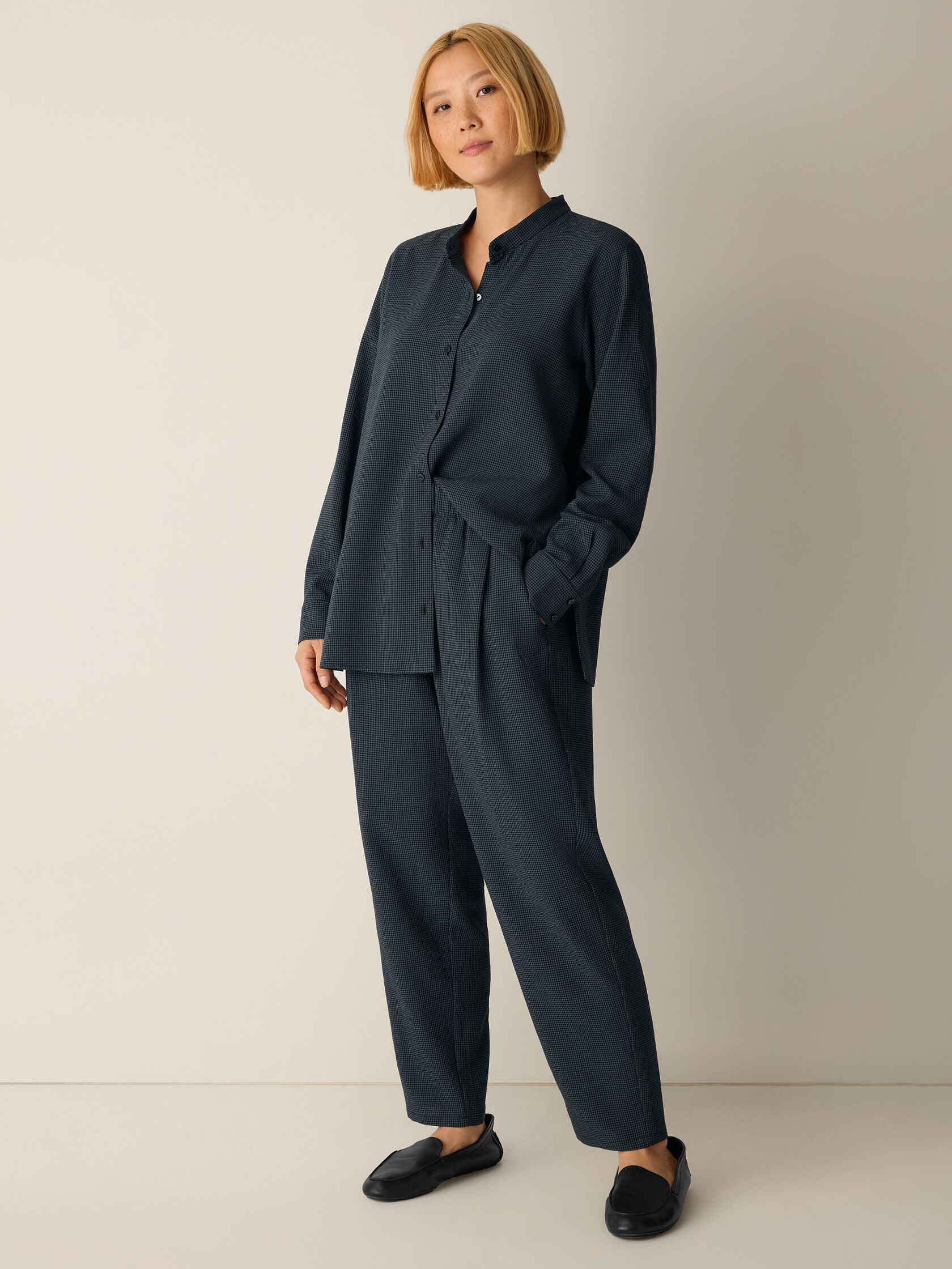 Mini Check Crepe Tapered Pant