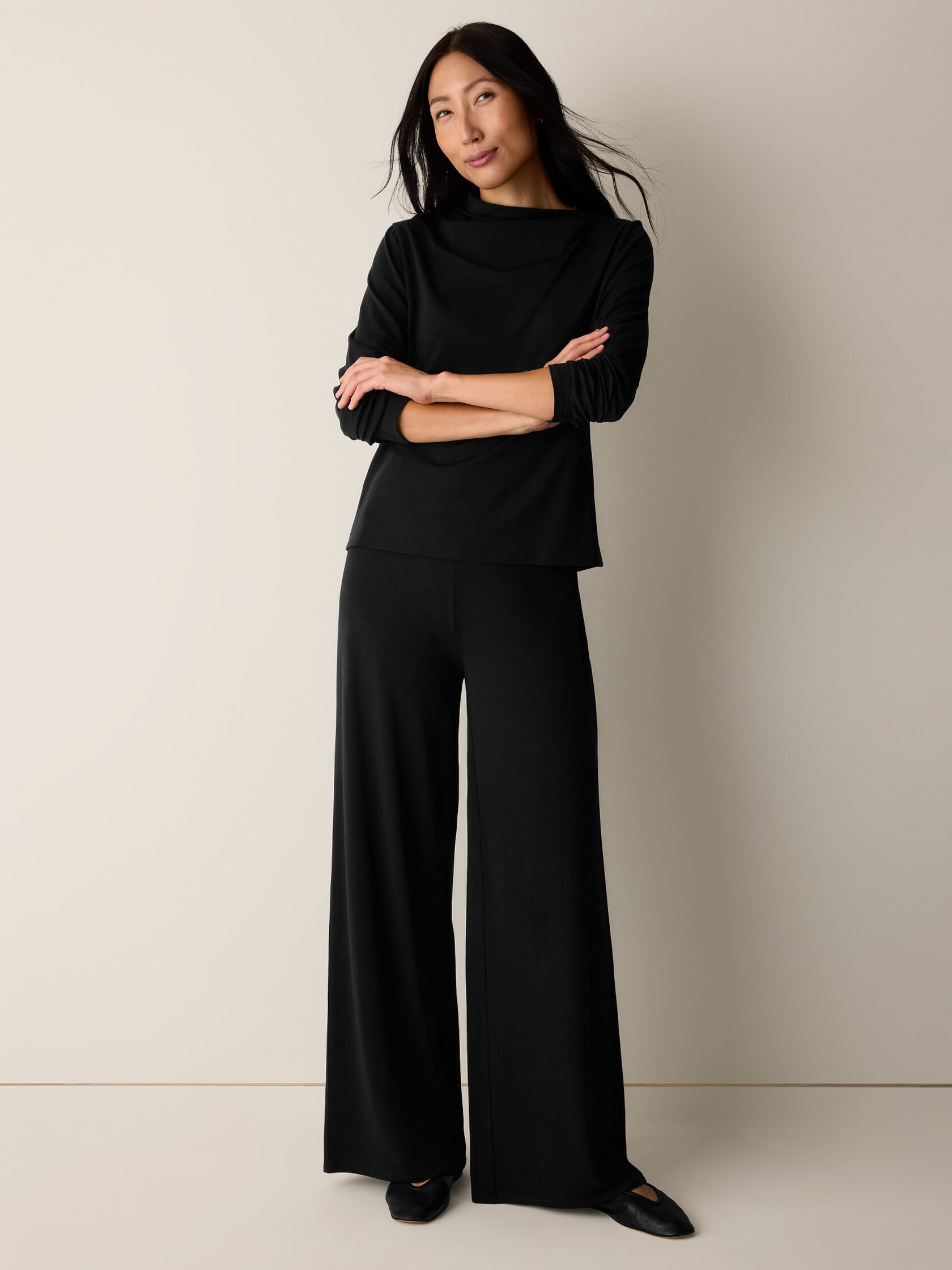 Stretch Jersey Knit Wide-Leg Pant