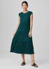 Crushed Silk Jewel Neck Tiered Dress