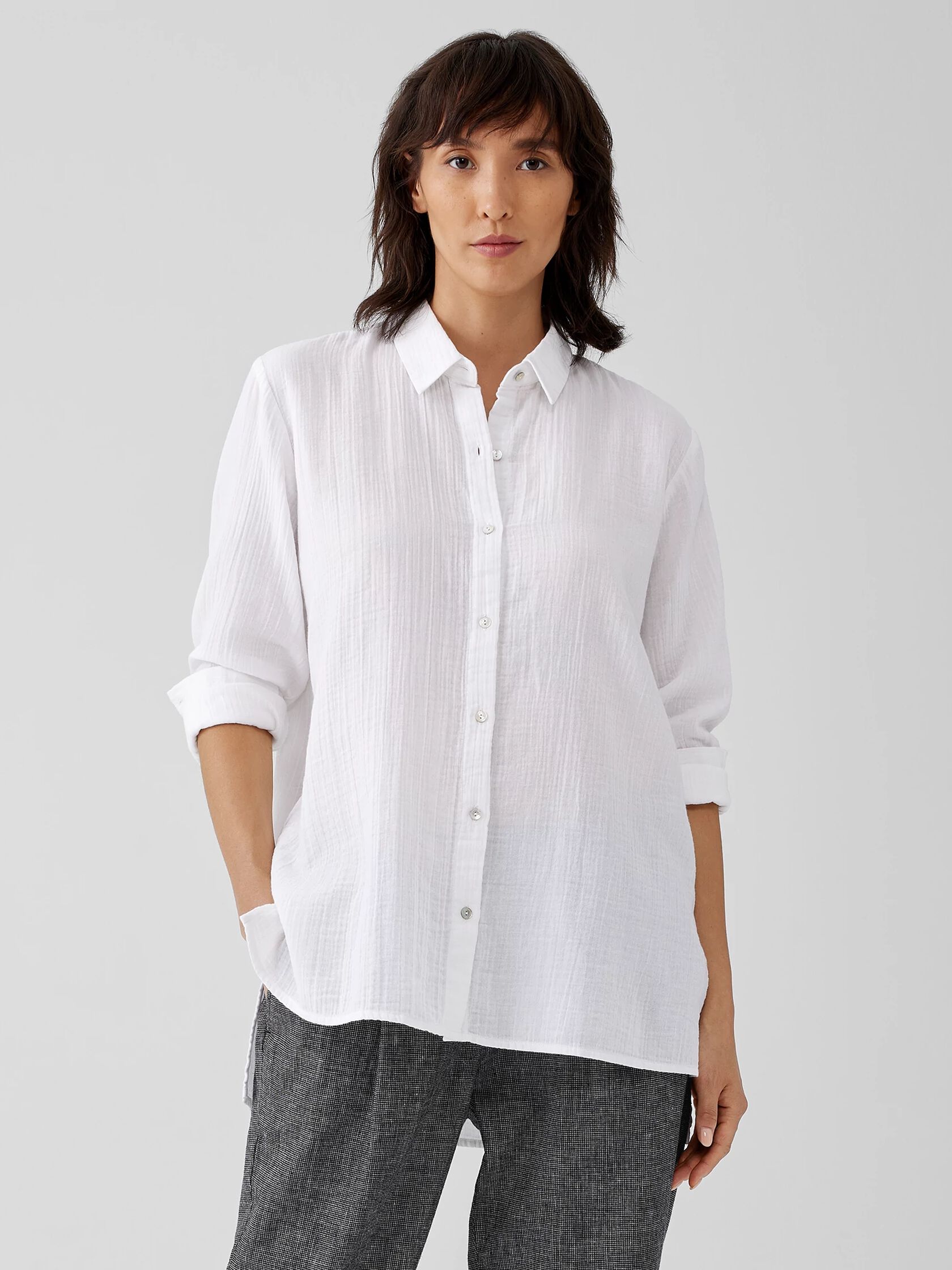 Organic Cotton Ripple Classic Collar Shirt | EILEEN FISHER