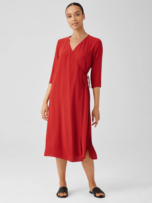 eileen fisher silk wrap dress Eileen Fisher - Women's Textured Silk Jacquard Wrap Dress - Black
