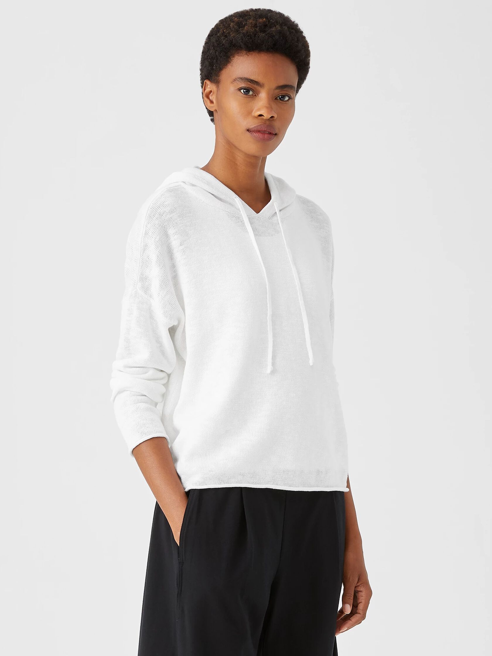 Organic Cotton Linen Slub Hooded Top