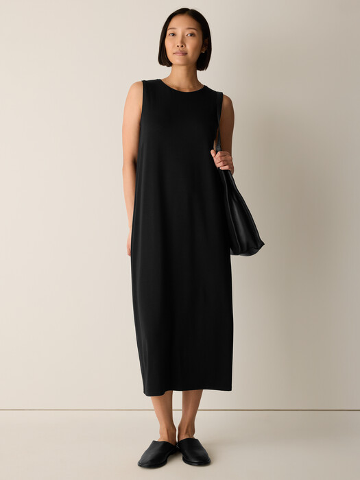 Eileen Fisher Women's Stretch Jersey Knit Round-Neck Dress - Black - L Eileen Fisher Women's Stretch Jersey Knit Round-Neck Dress - Black - L