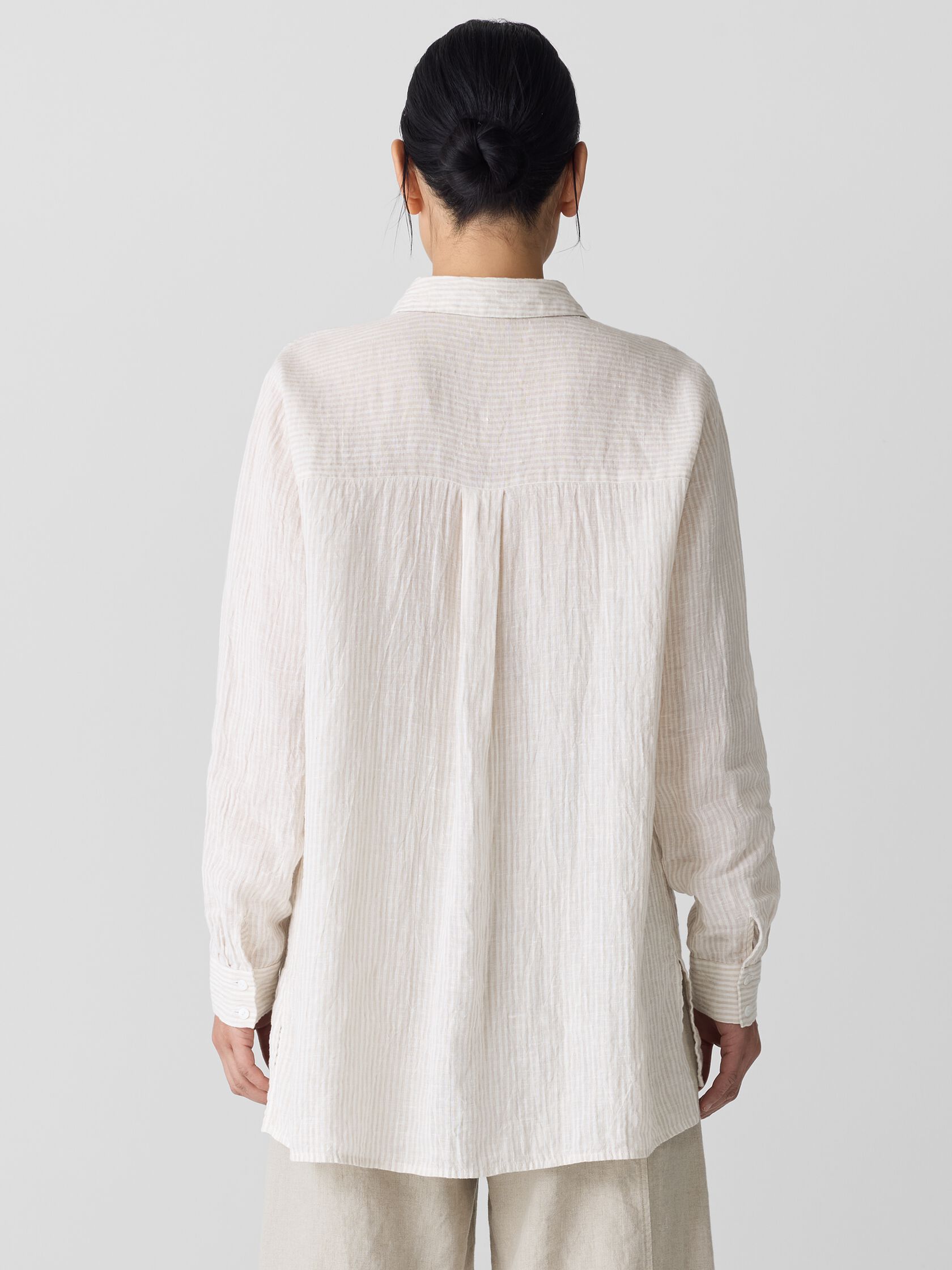 Puckered Organic Linen Stripe Classic Collar Shirt