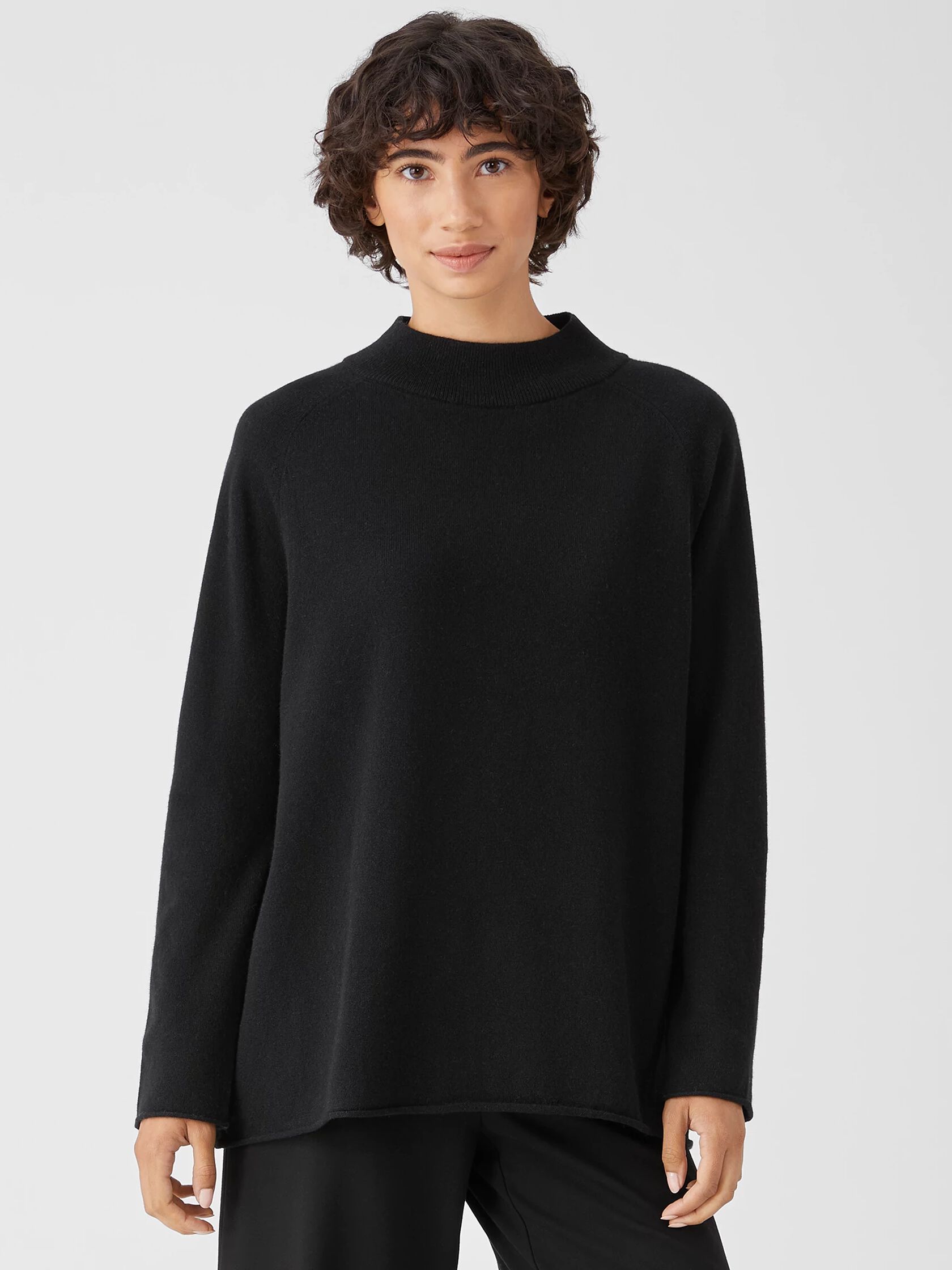 Recycled Cashmere Wool Mock Neck Box-Top