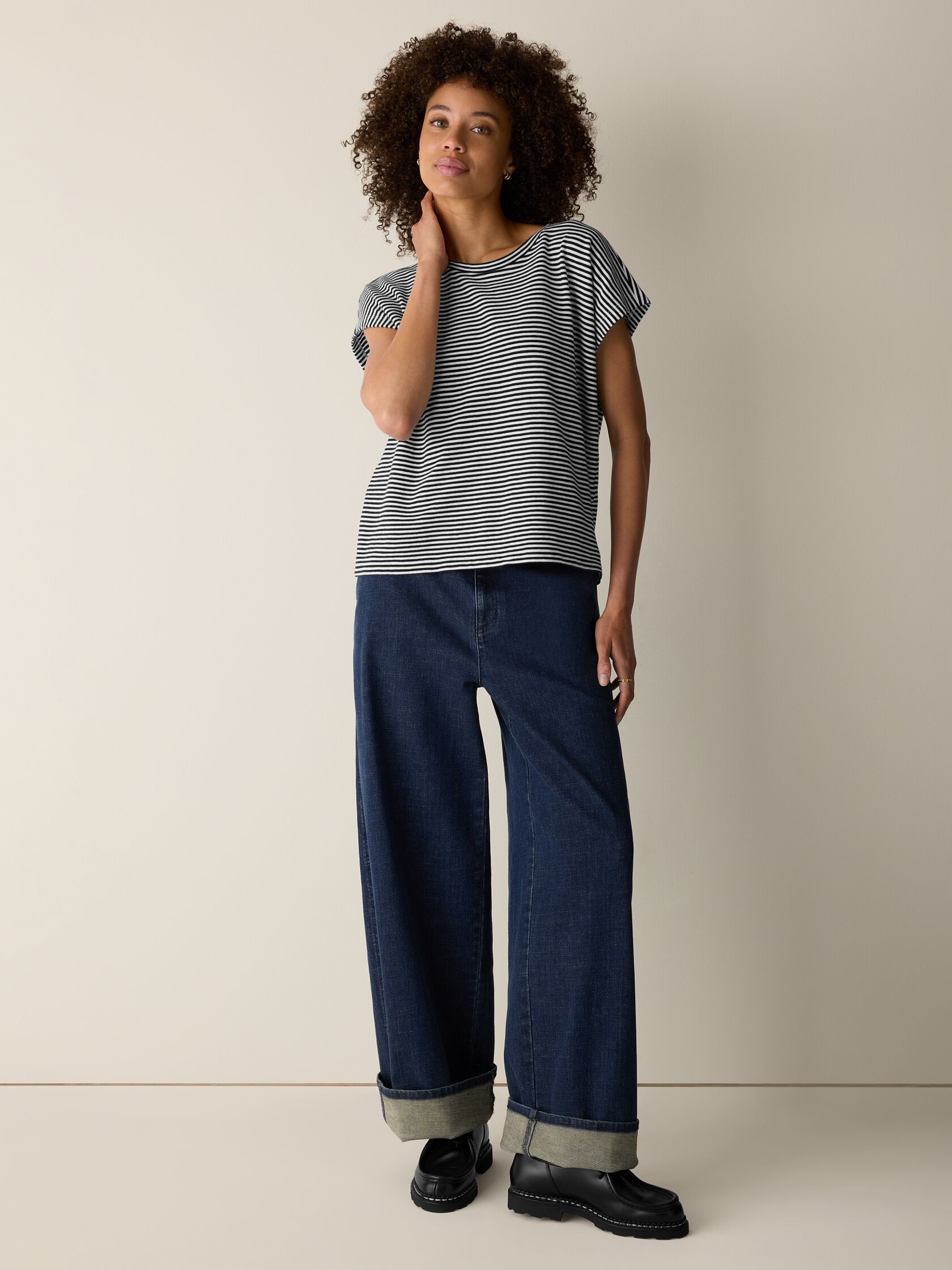 Striped Organic Cotton Slub Crew Neck Tee